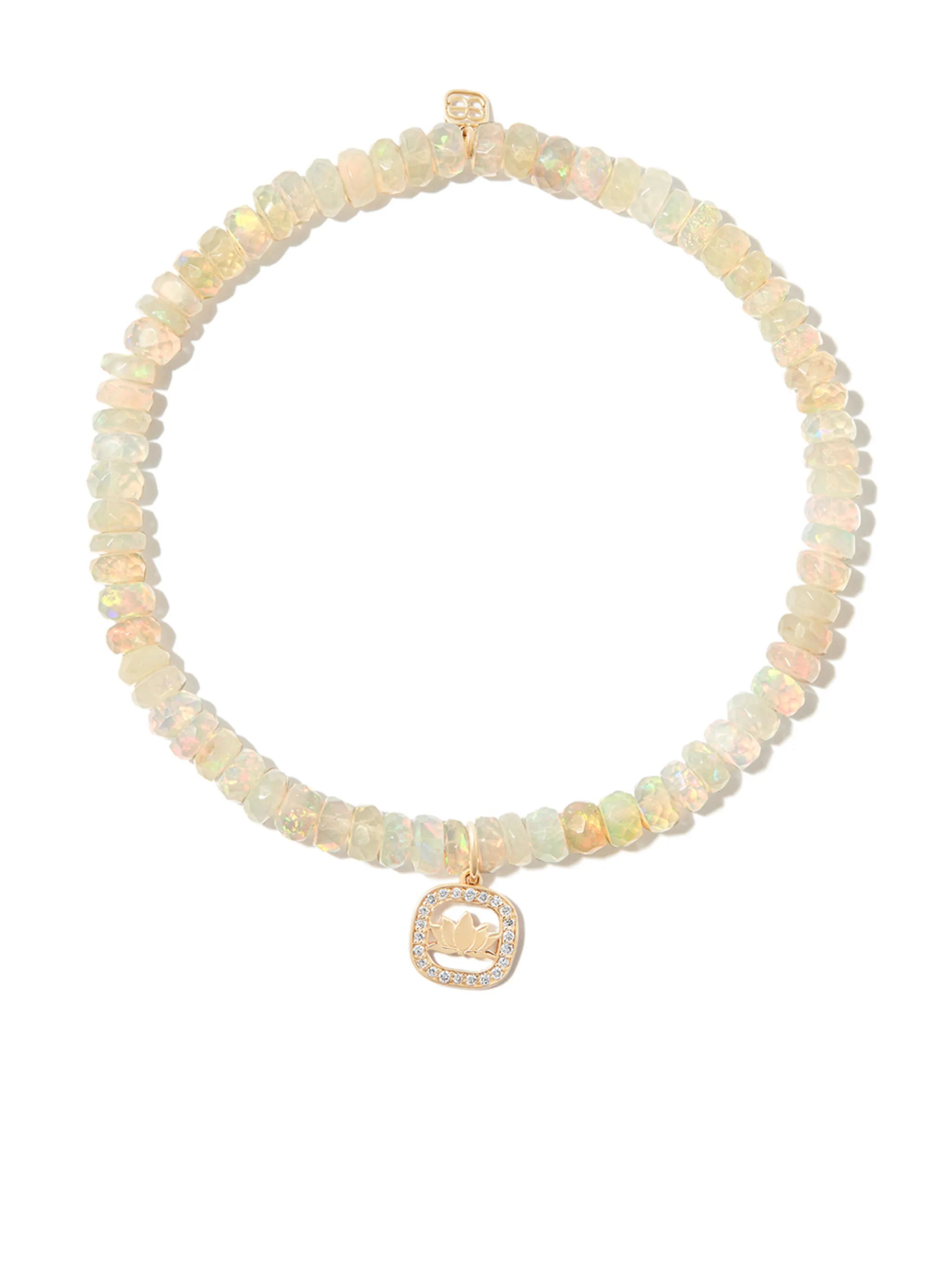 14kt yellow gold Lotus opal and diamond charm bracelet