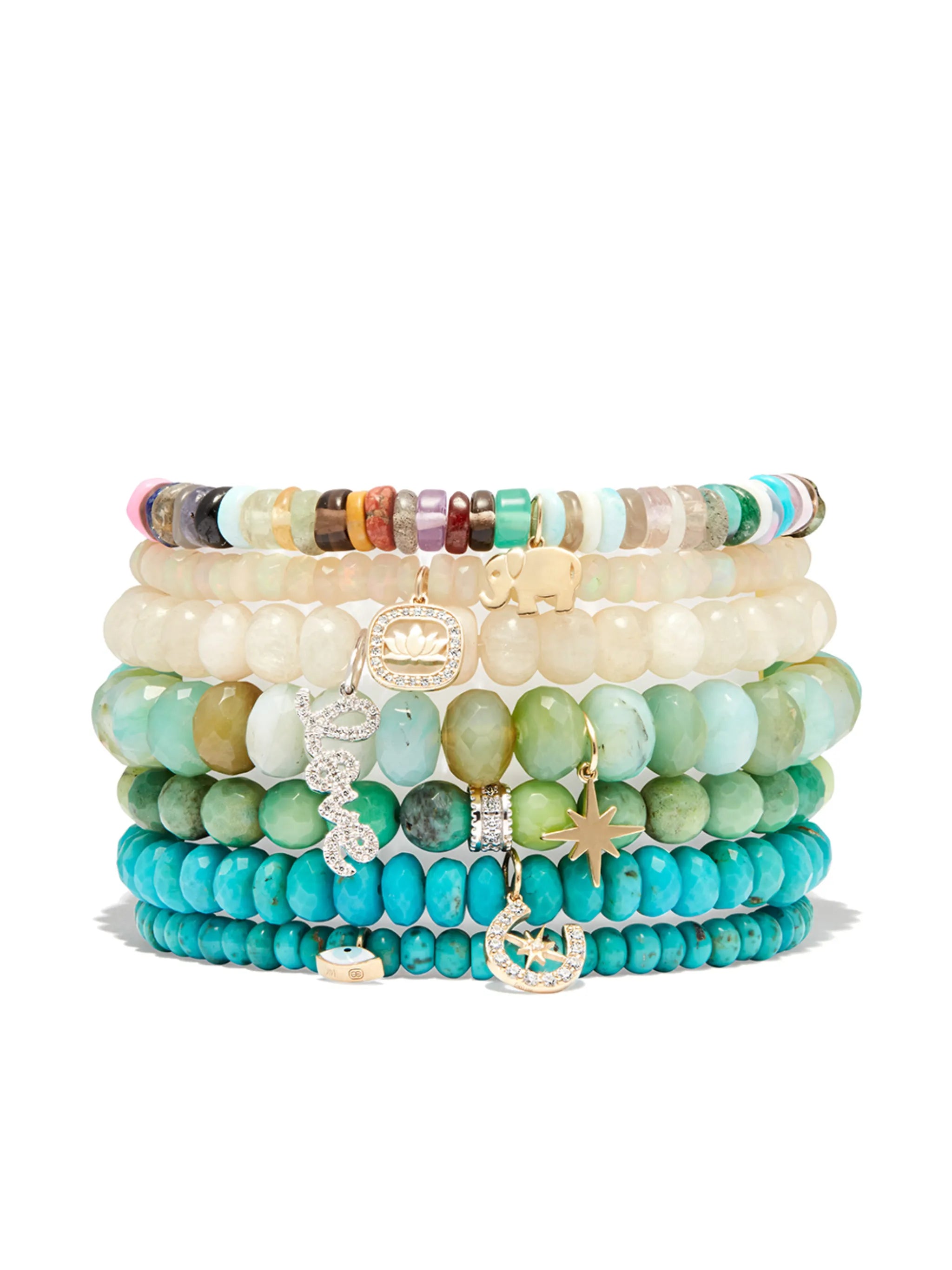 14kt yellow gold Lotus opal and diamond charm bracelet