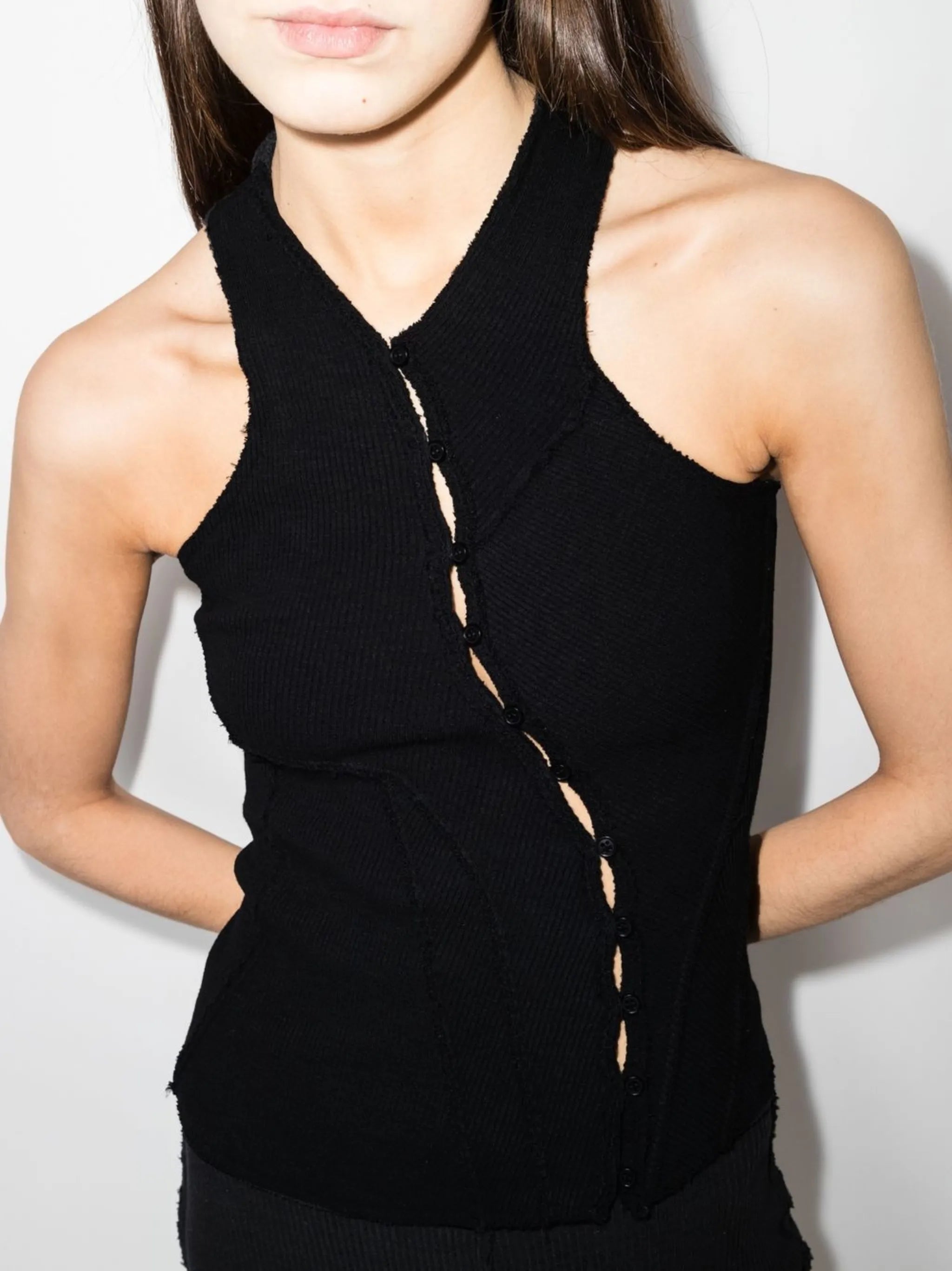 button-up asymmetric vest