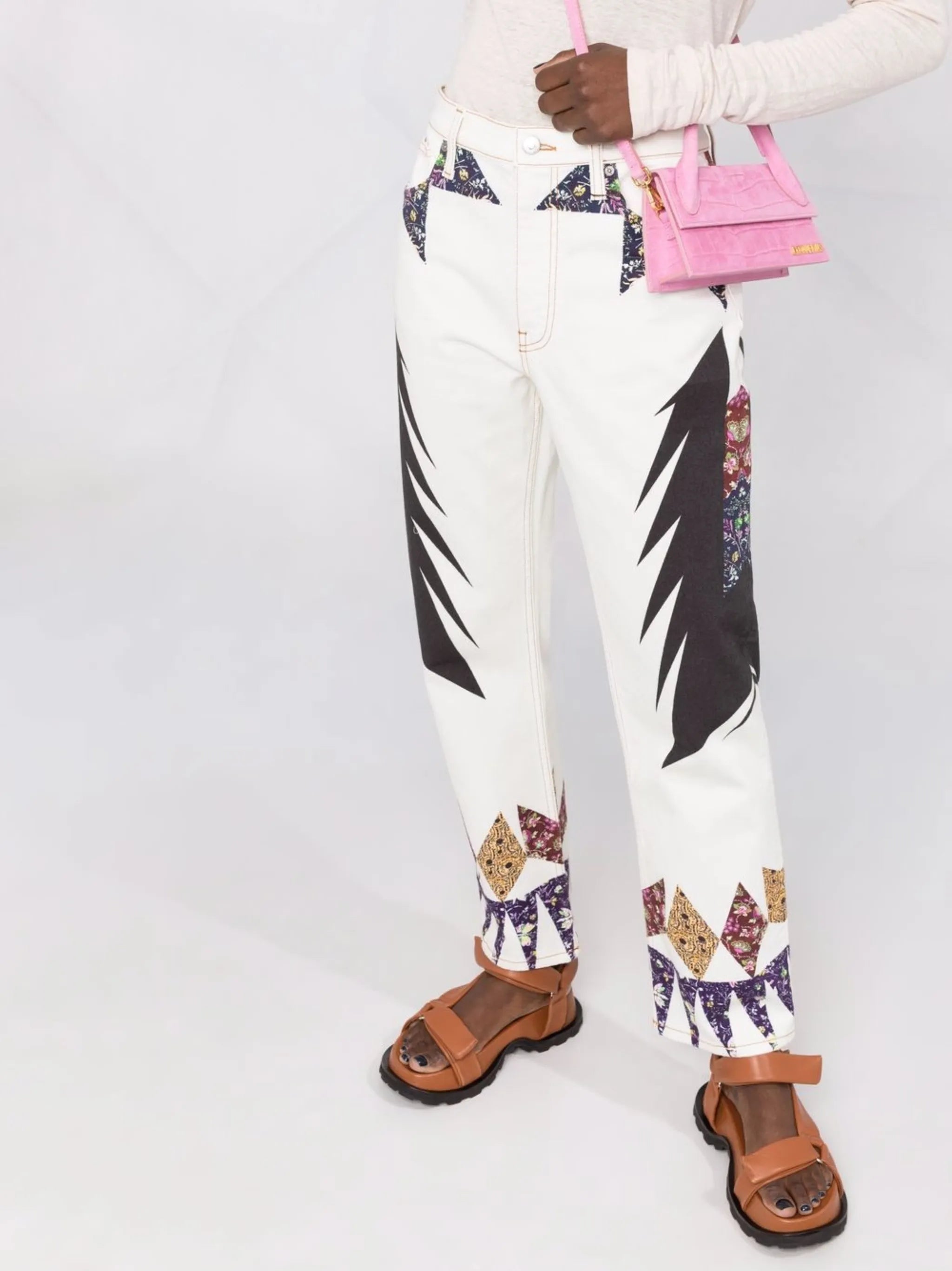 geometric print straight-leg jeans