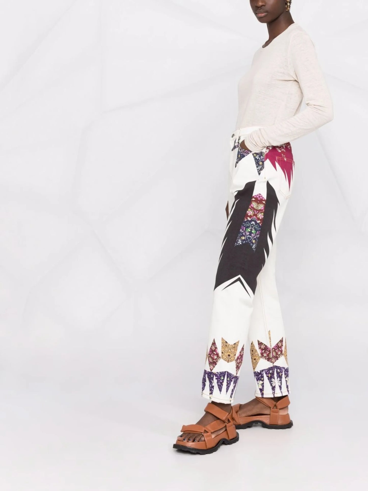 geometric print straight-leg jeans