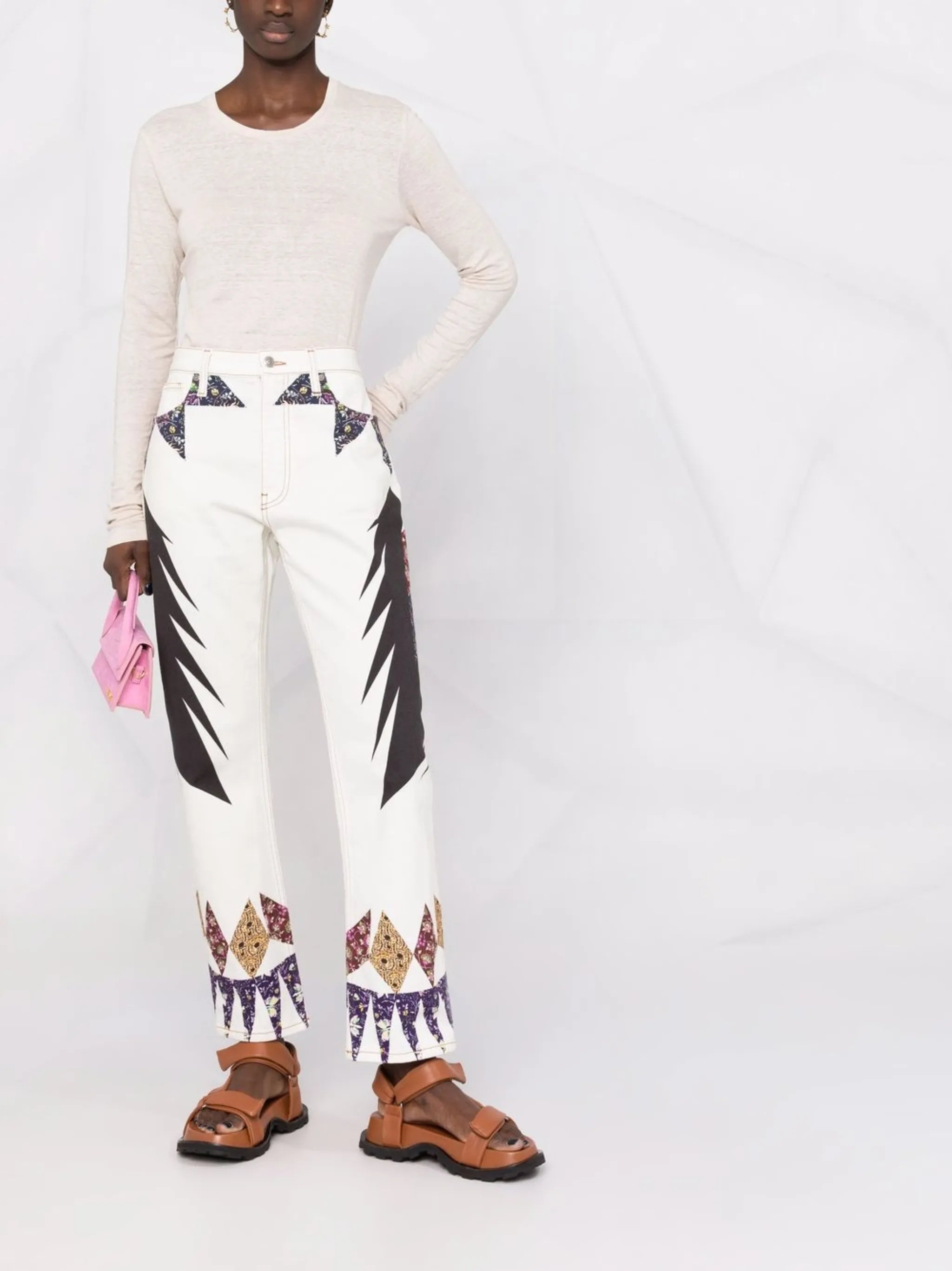 geometric print straight-leg jeans