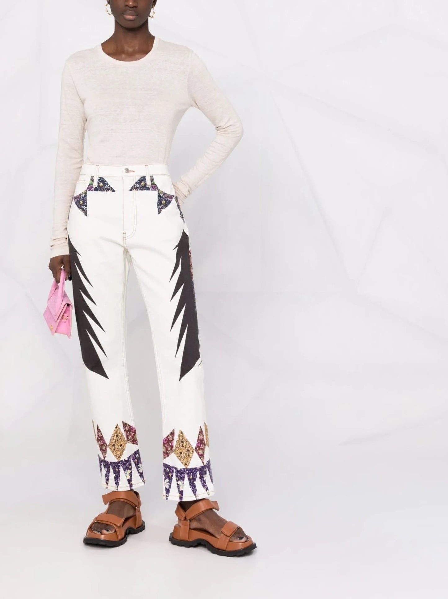 geometric print straight-leg jeans