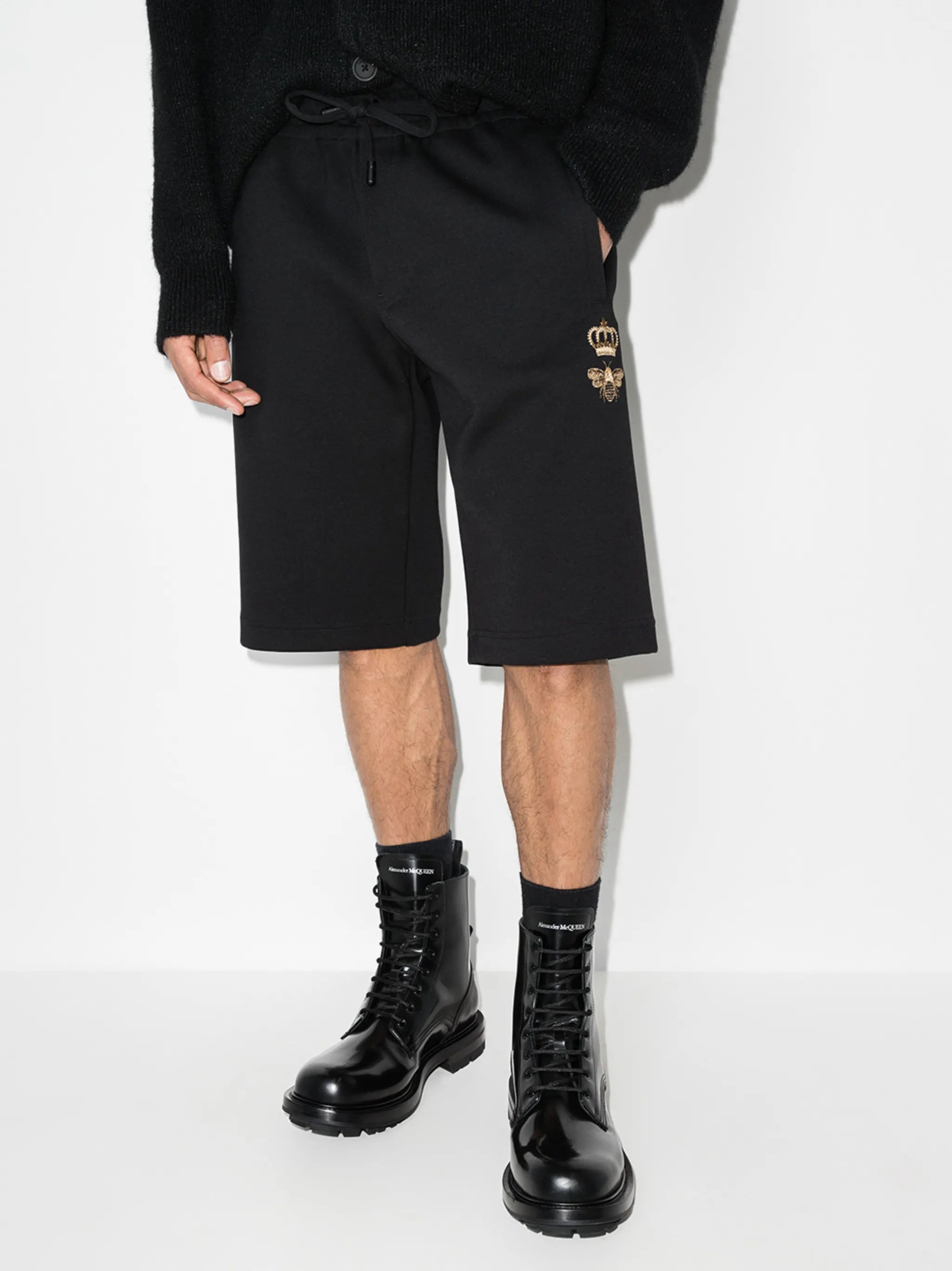 embroidered-bee drawstring shorts