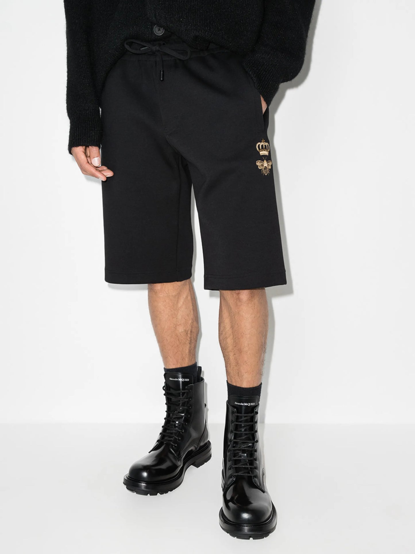 embroidered-bee drawstring shorts