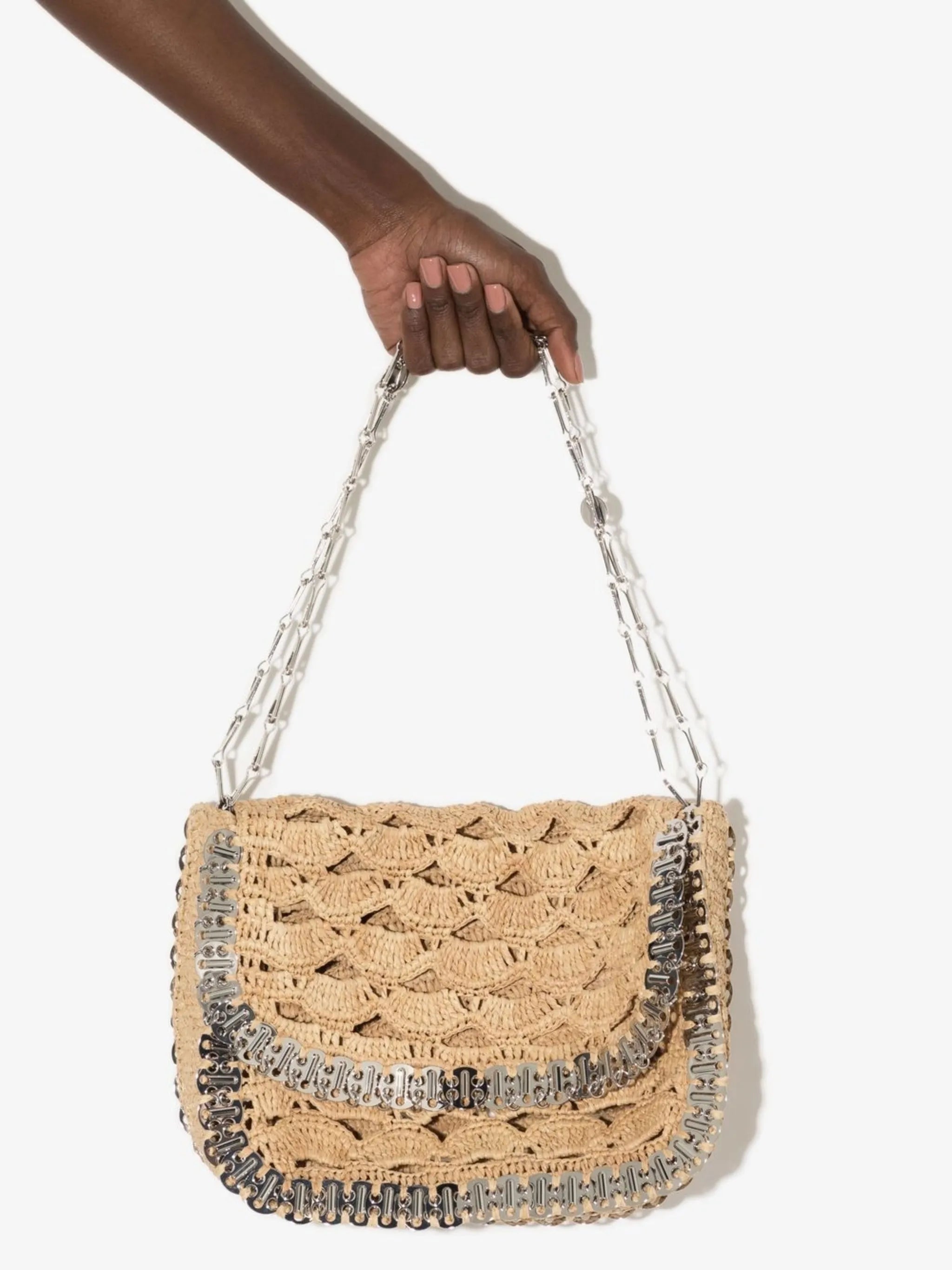 embellished raffia shoulder bag