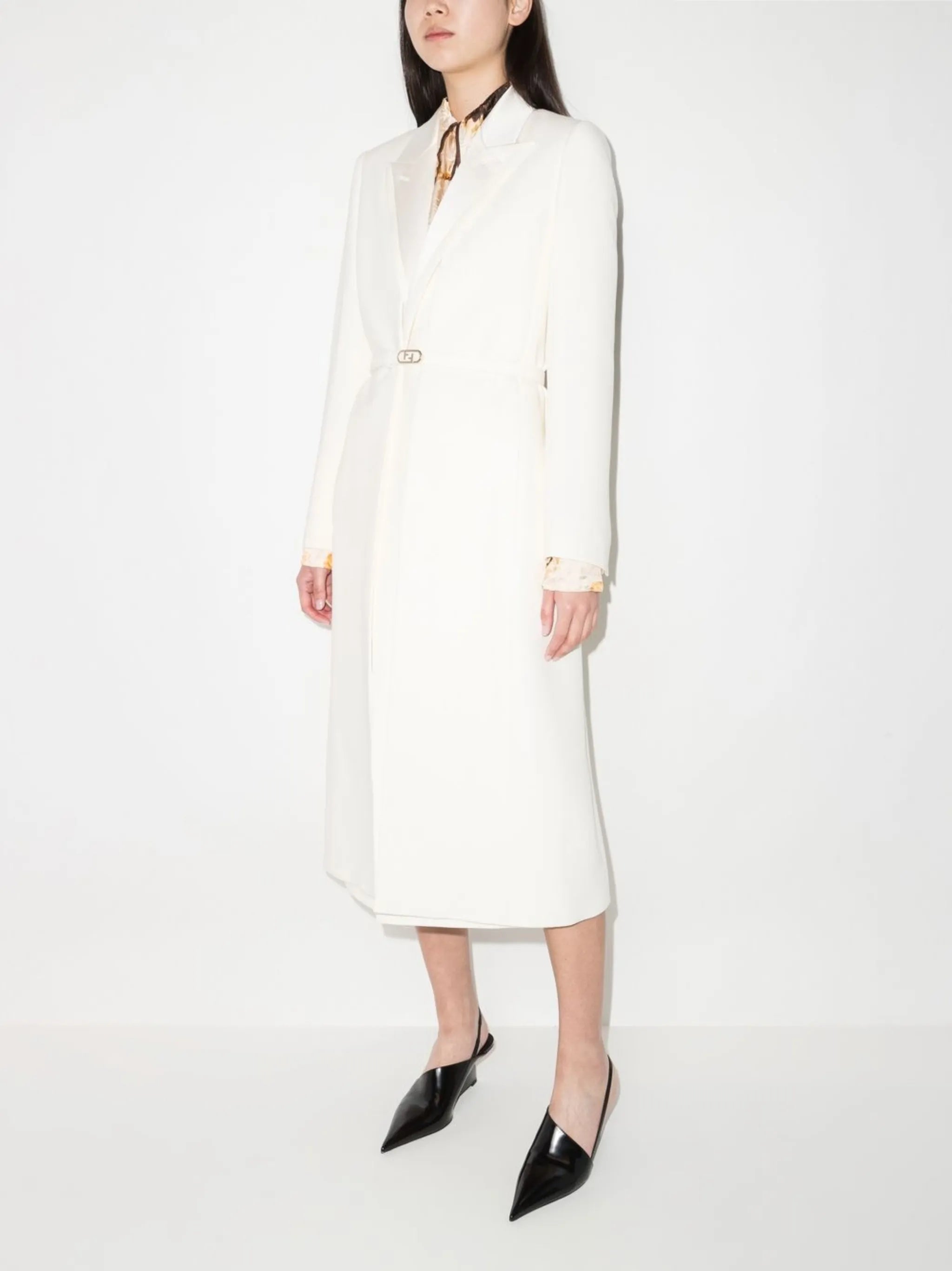 logo-buckle single-breasted coat