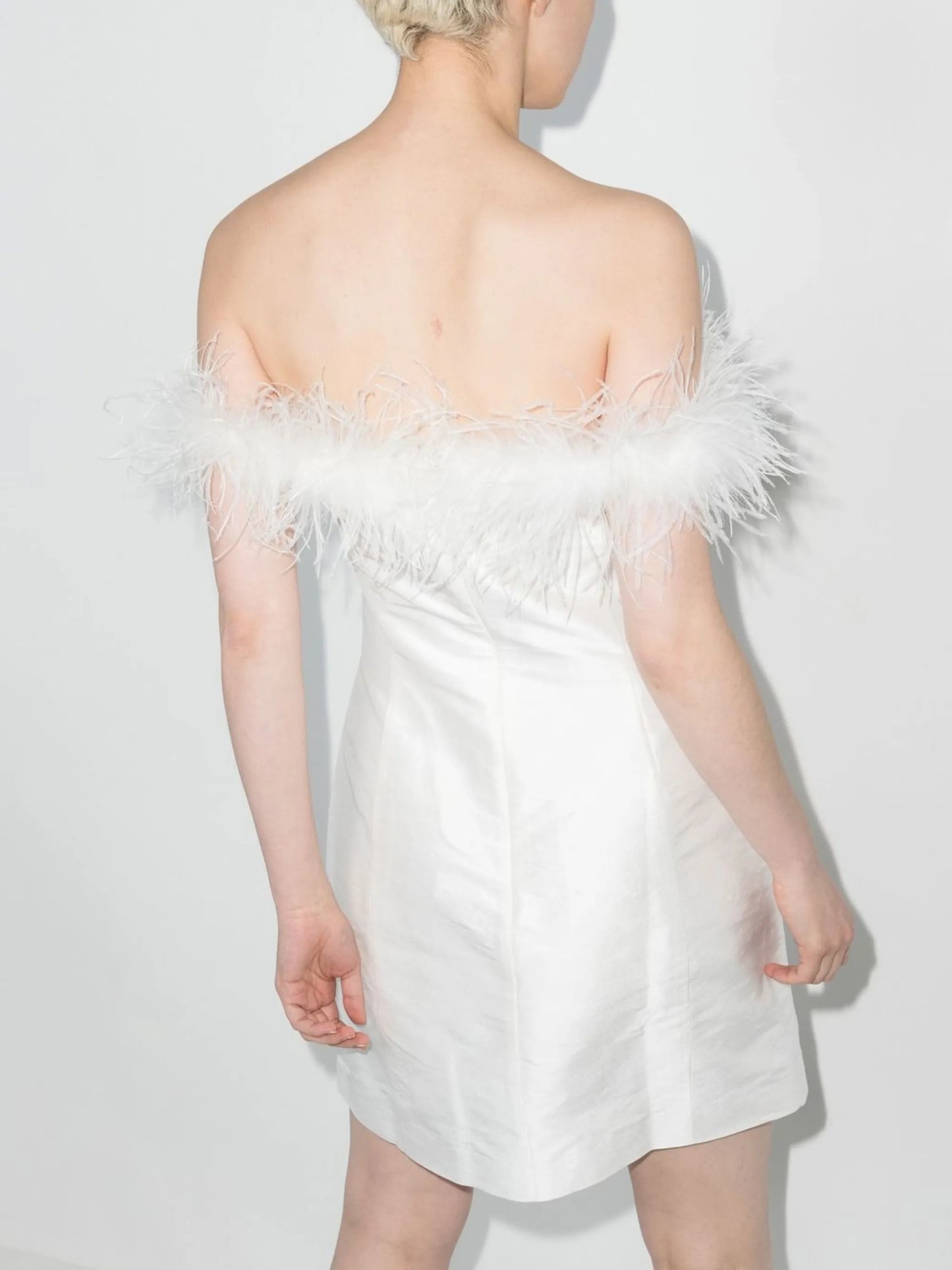 Lena off-shoulder feather-trim mini dress
