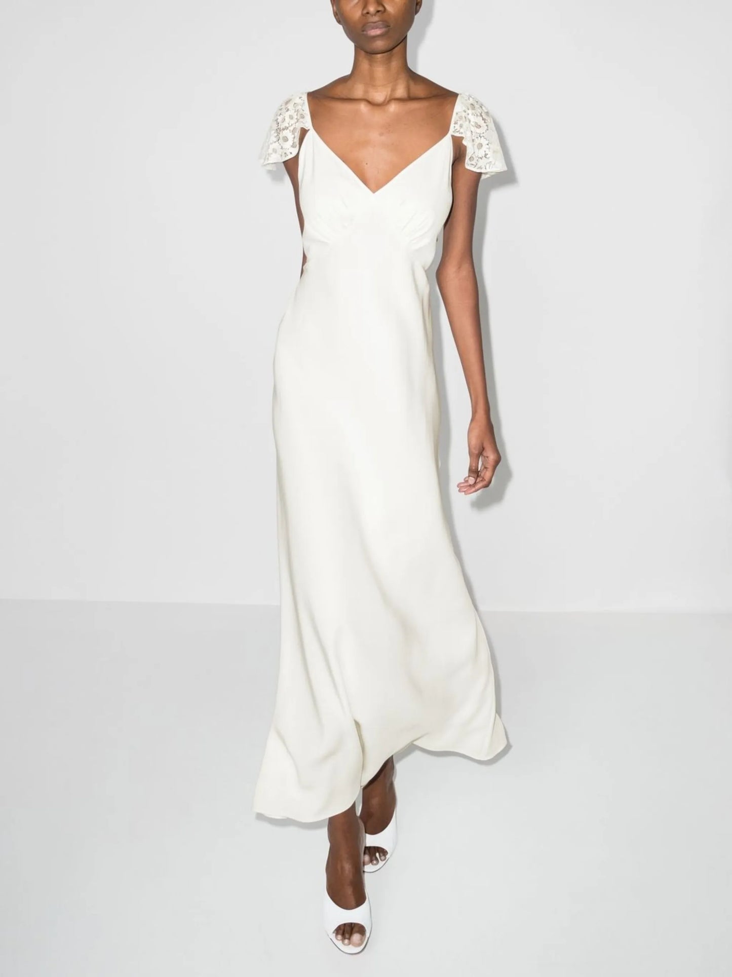 floral lace panel silk dress