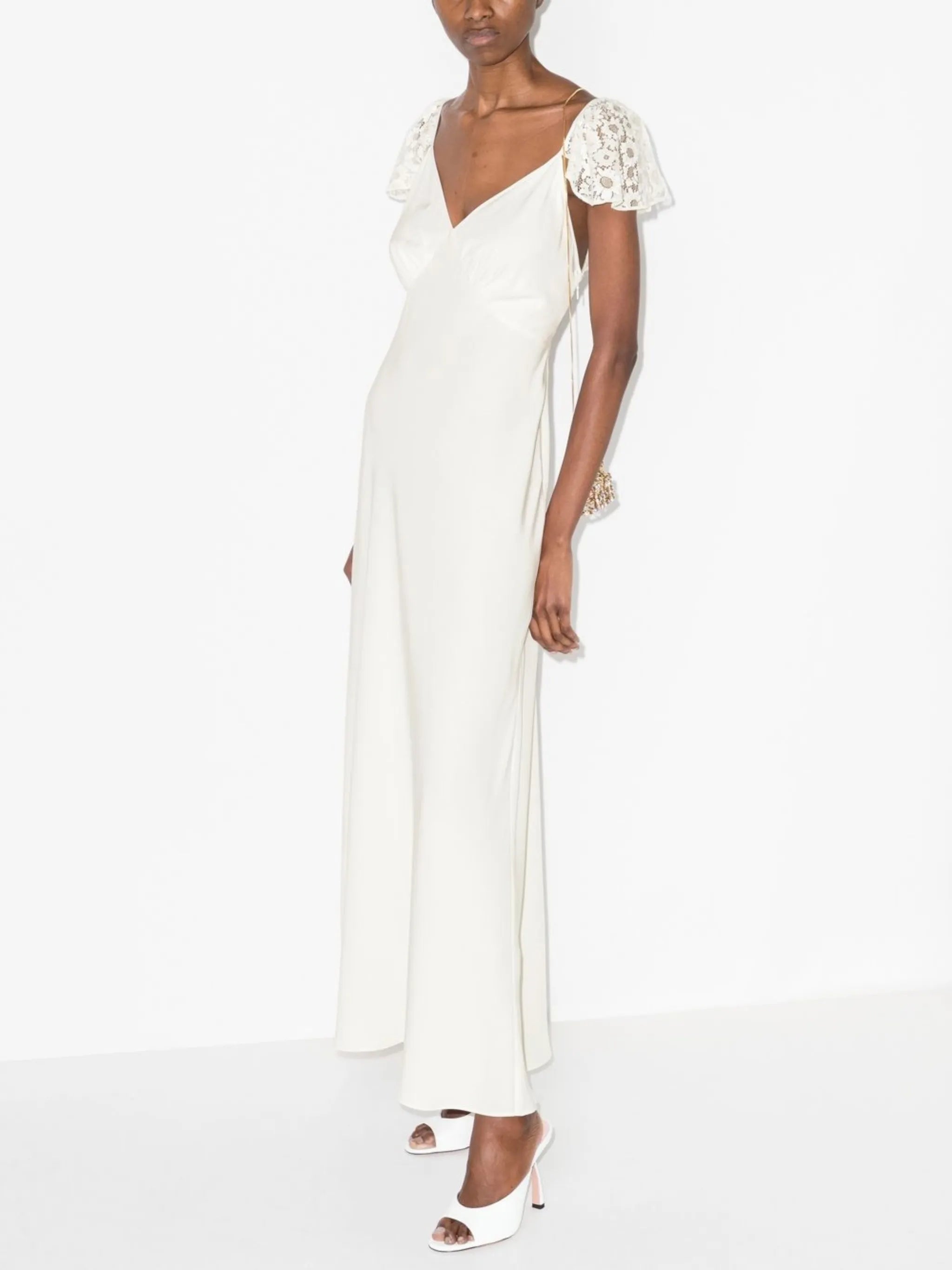 floral lace panel silk dress