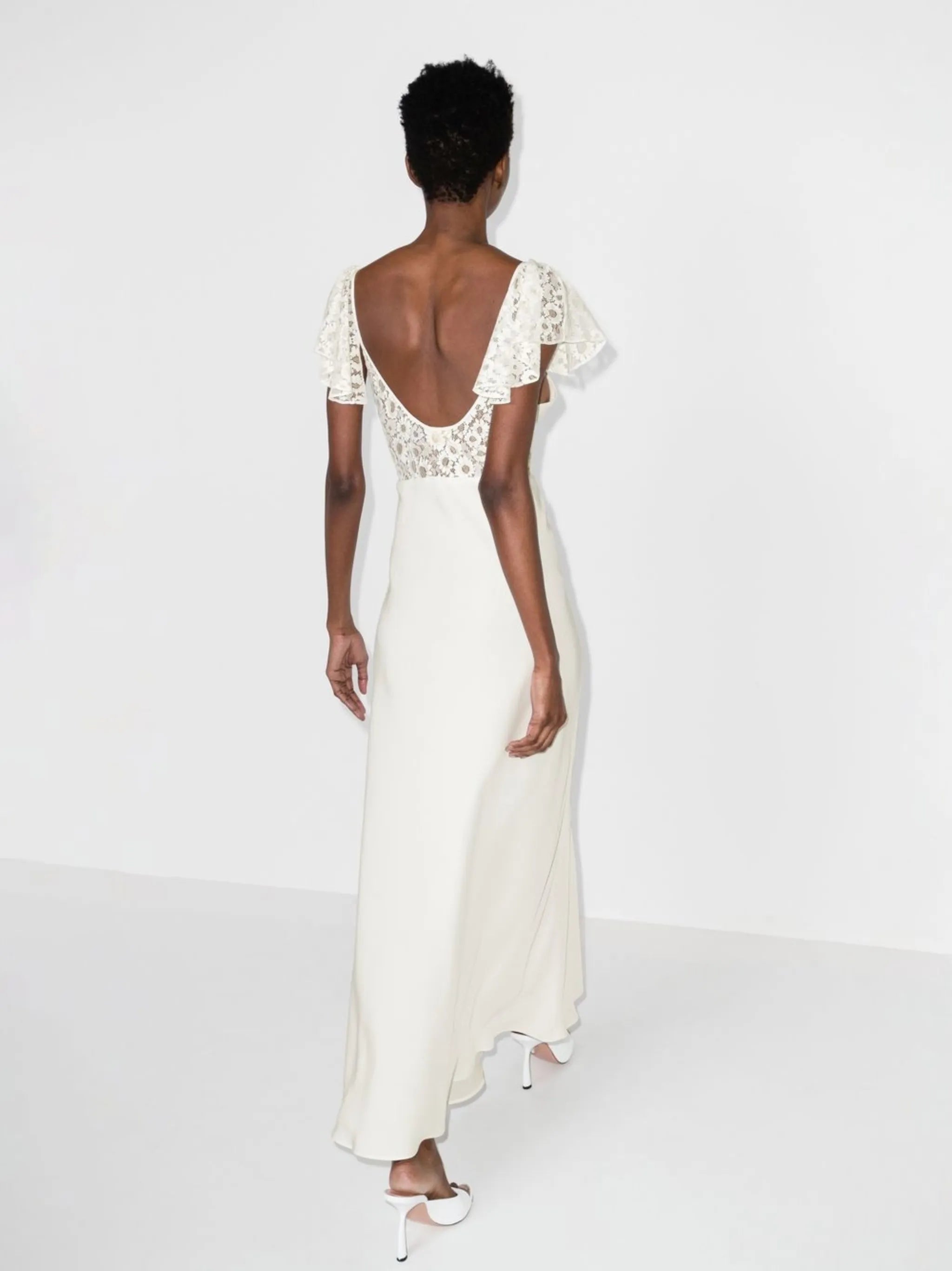 floral lace panel silk dress