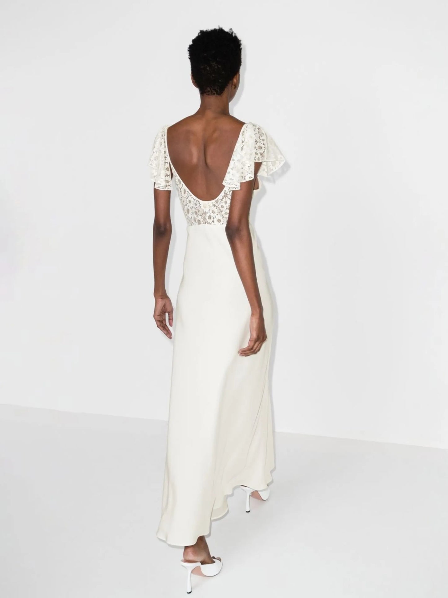 floral lace panel silk dress