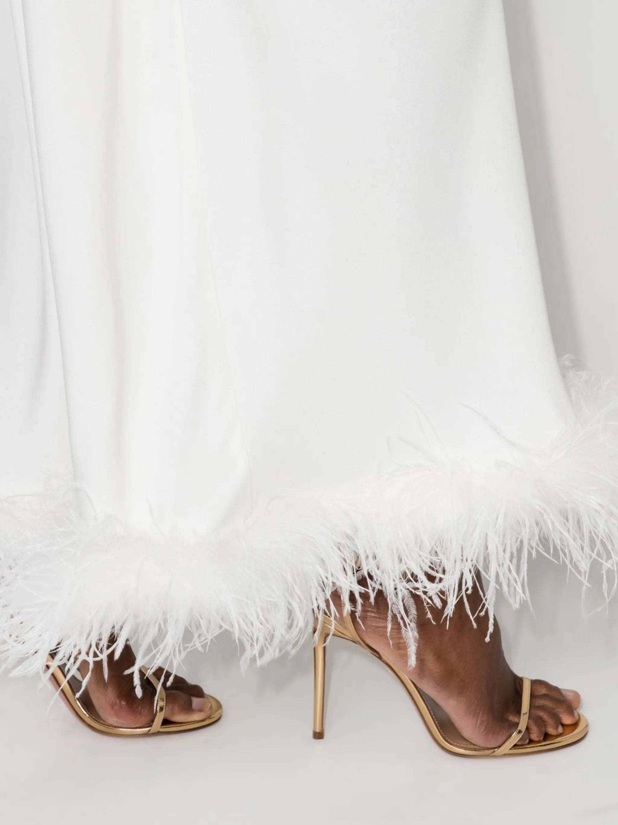 Jazi feather-trim silk gown