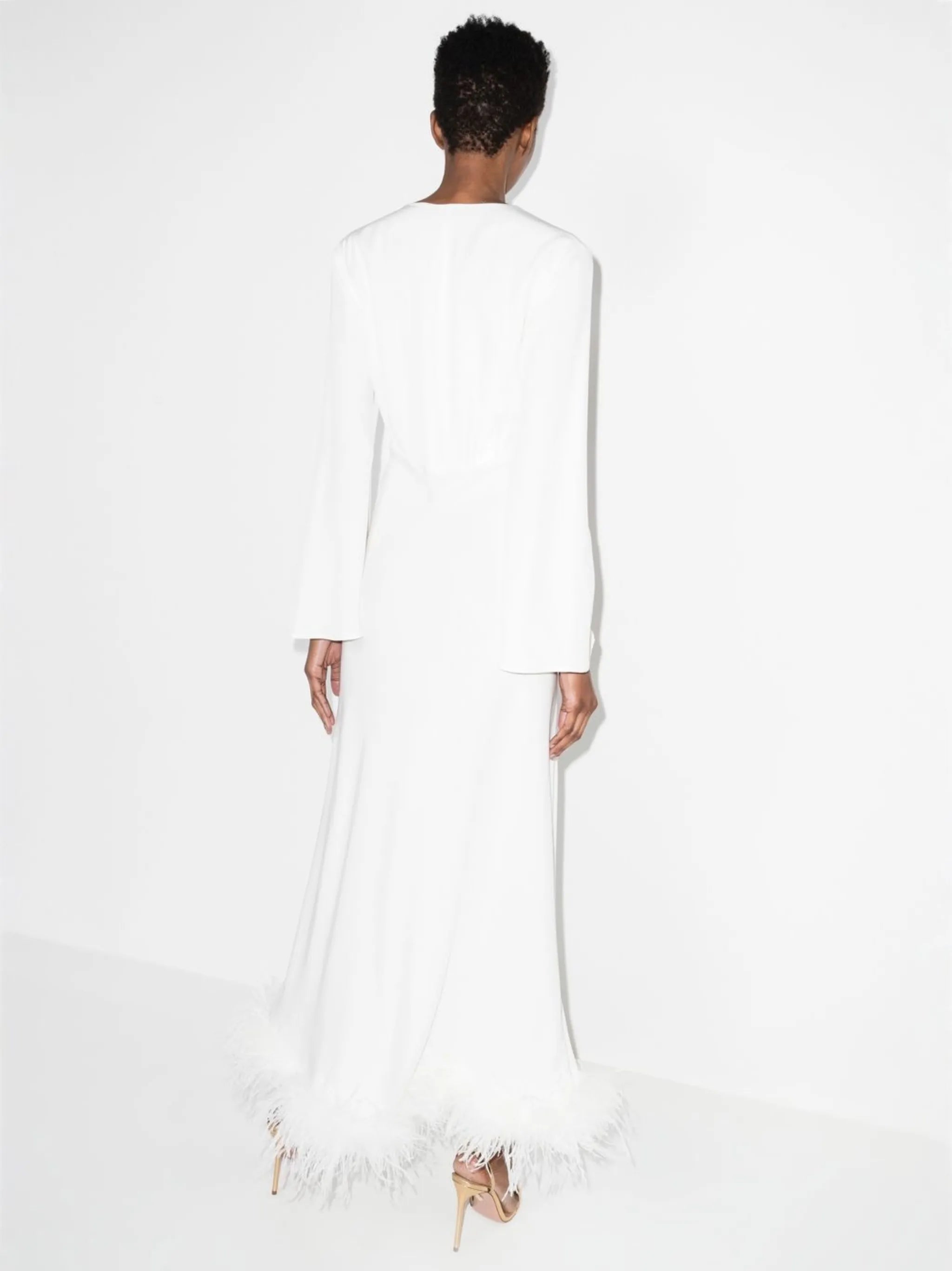 Jazi feather-trim silk gown