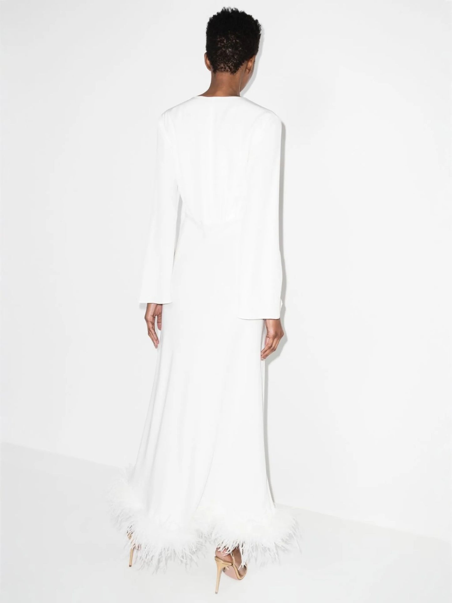Jazi feather-trim silk gown