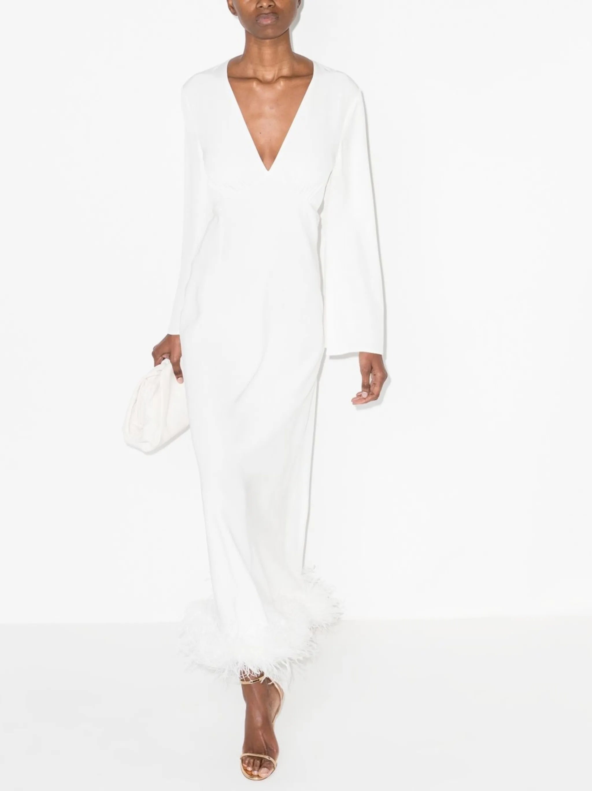 Jazi feather-trim silk gown