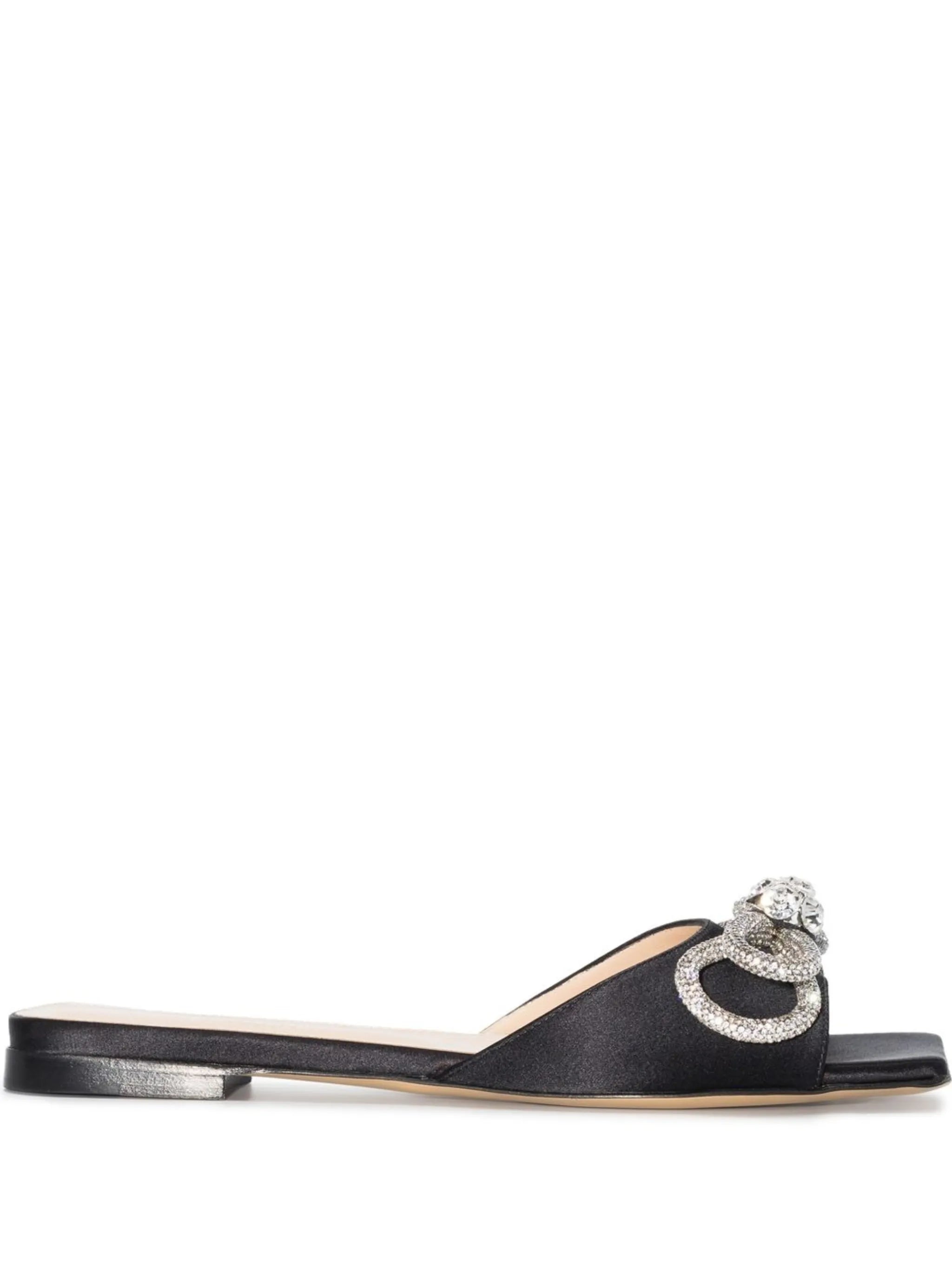 crystal-embellished double-bow satin sandals
