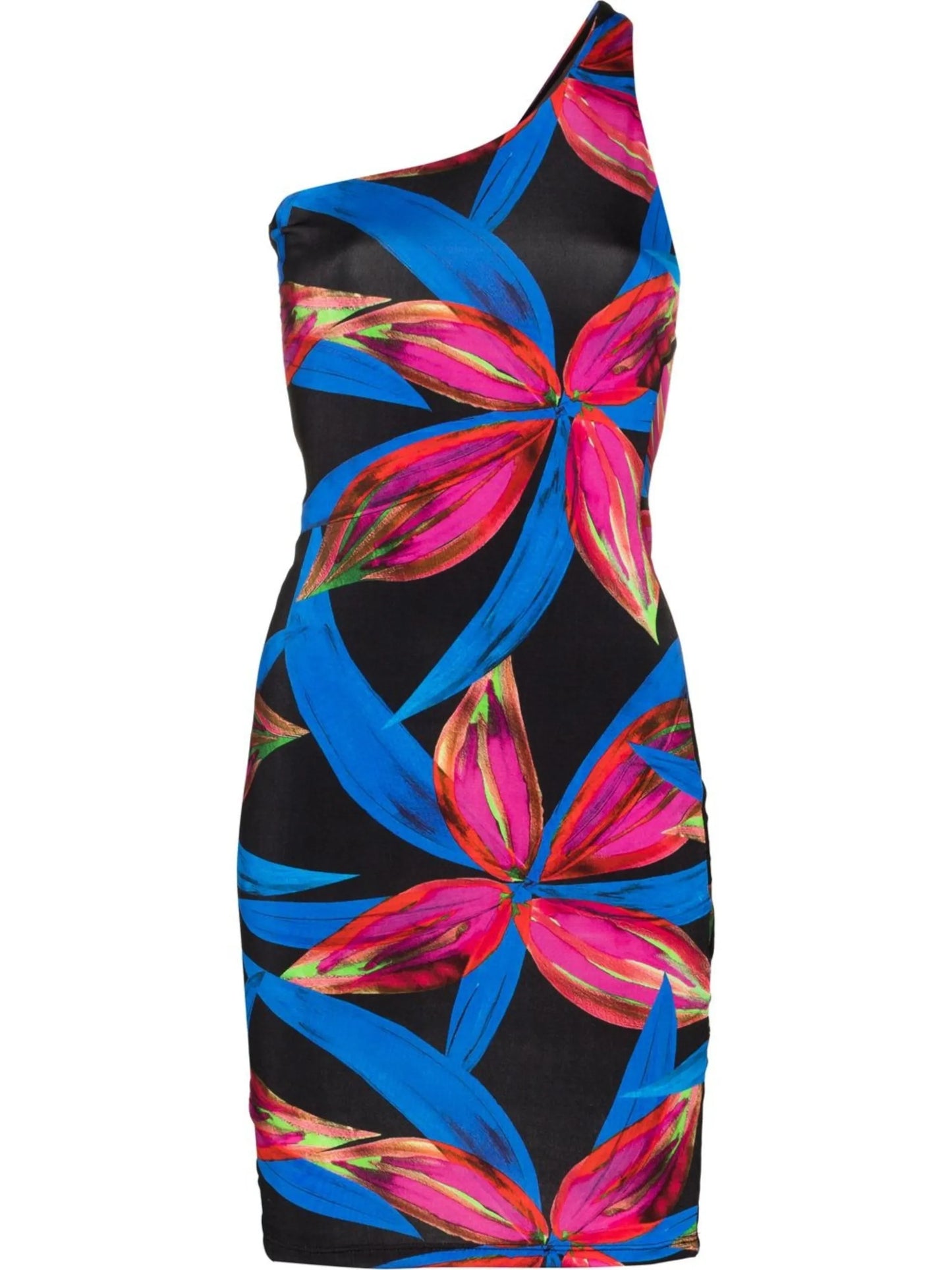 one-shoulder floral-print dress