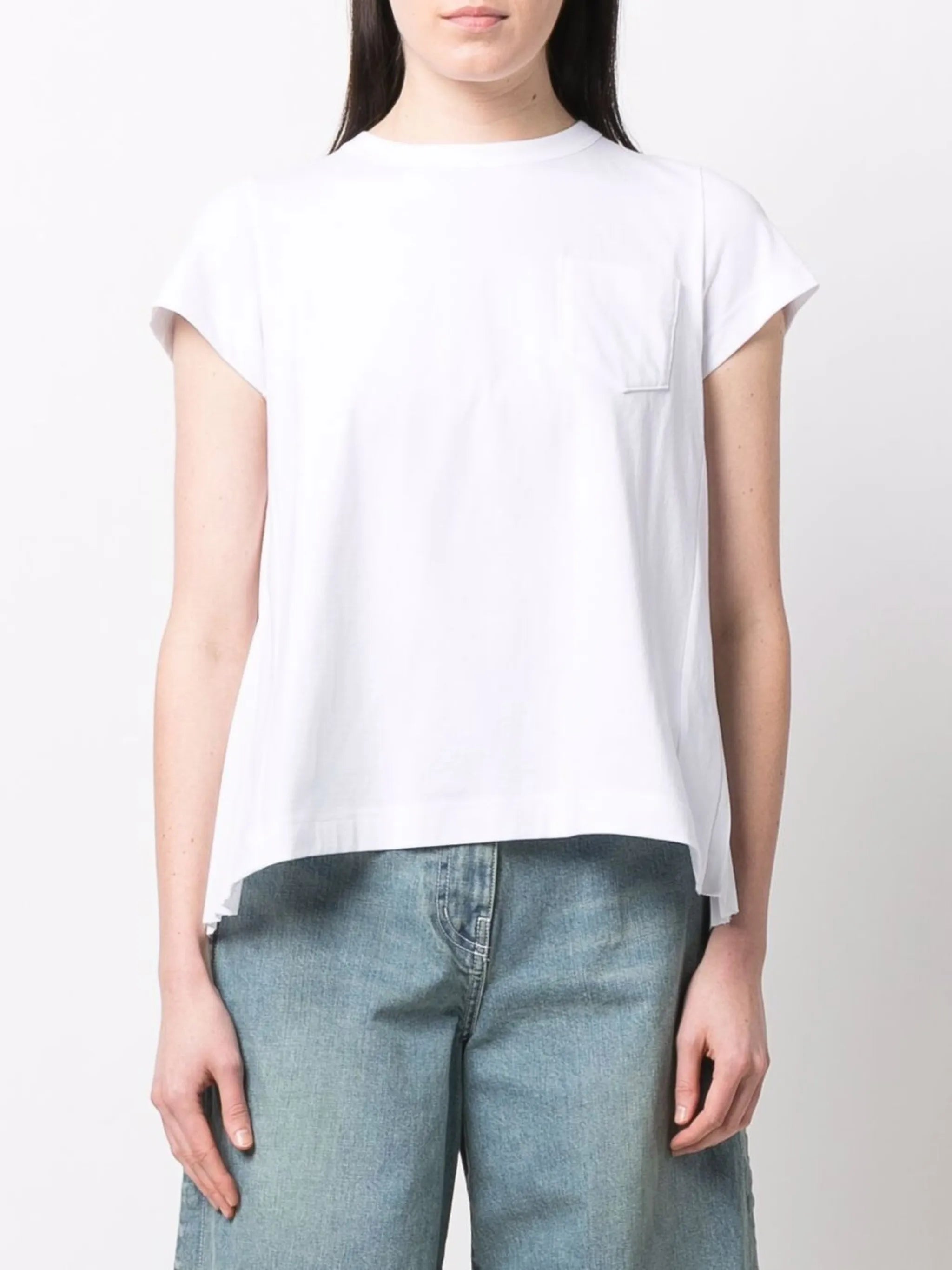 contrast pleated back T-shirt