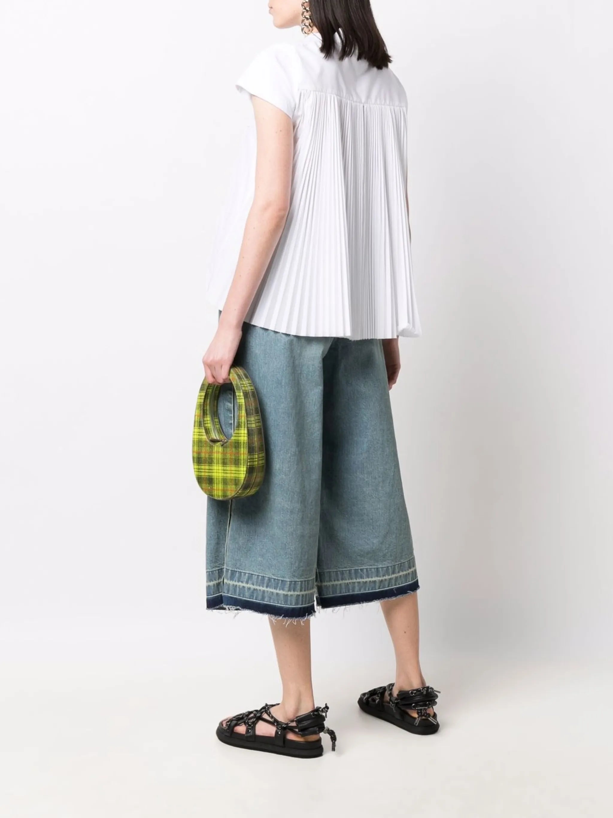 contrast pleated back T-shirt
