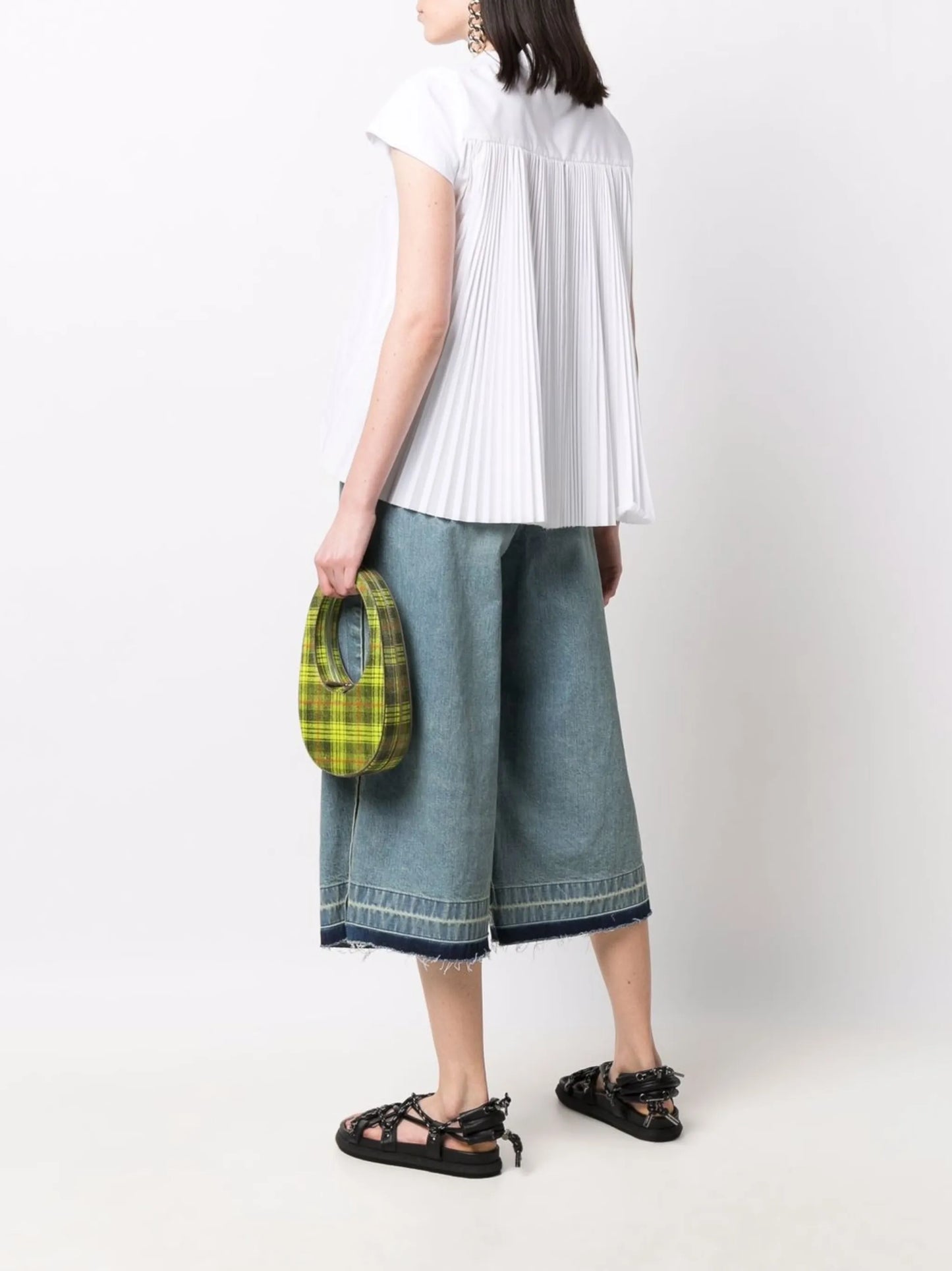 contrast pleated back T-shirt