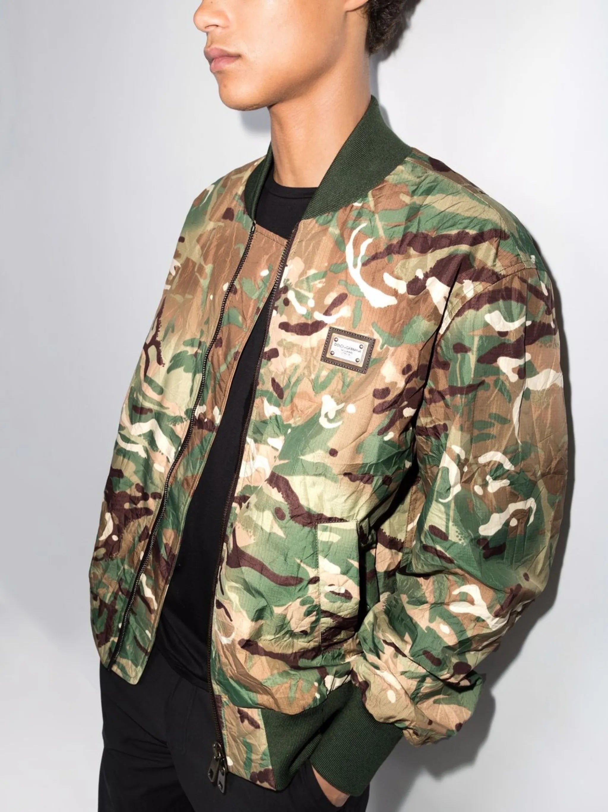 camouflage-print bomber jacket