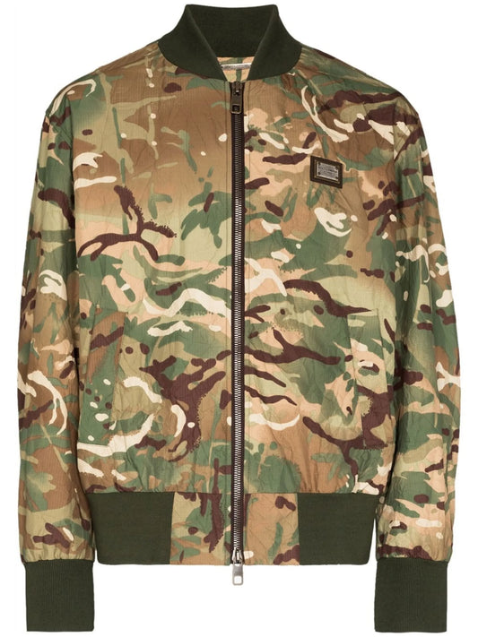 camouflage-print bomber jacket