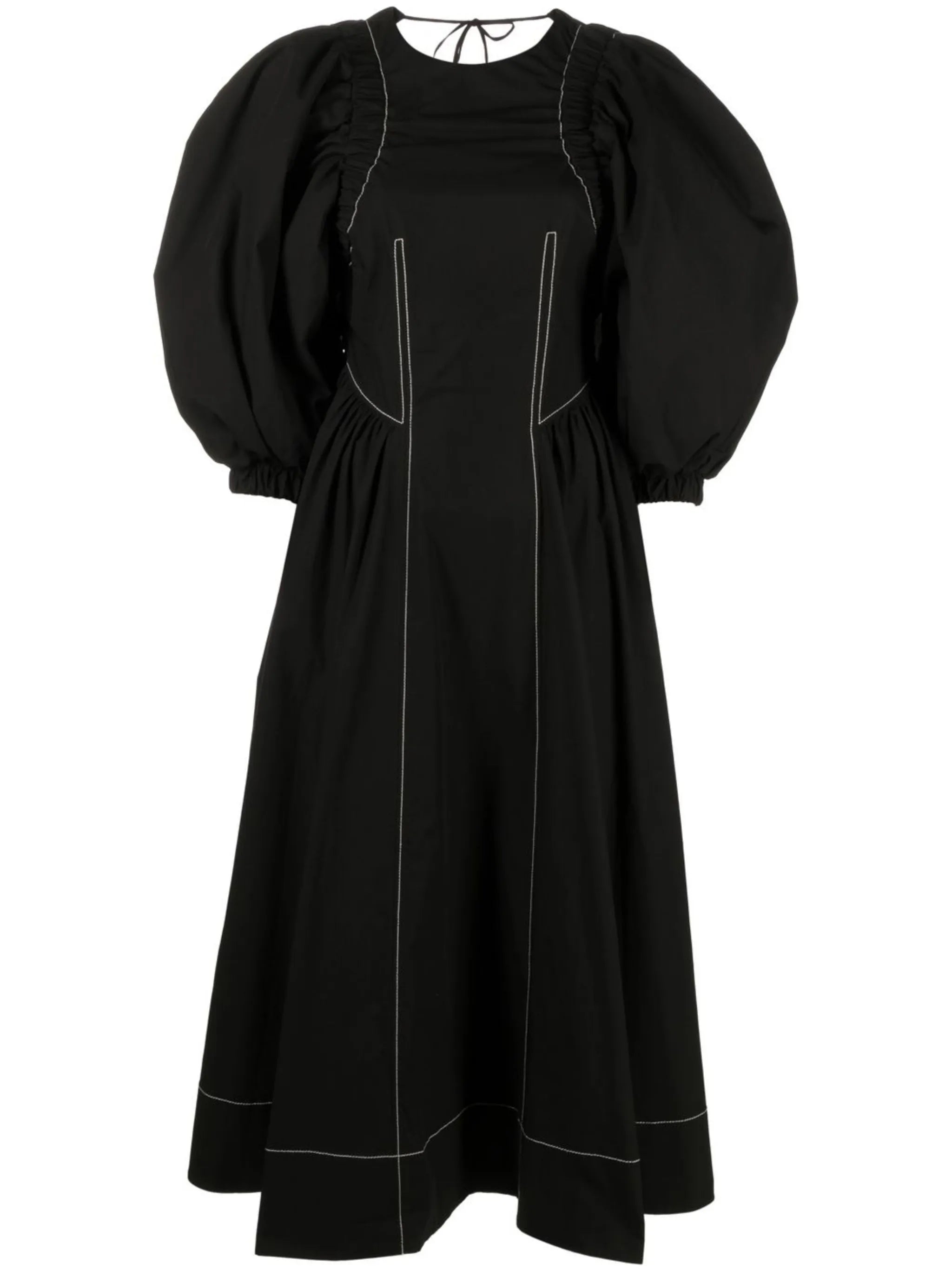 puff-sleeve midi dress
