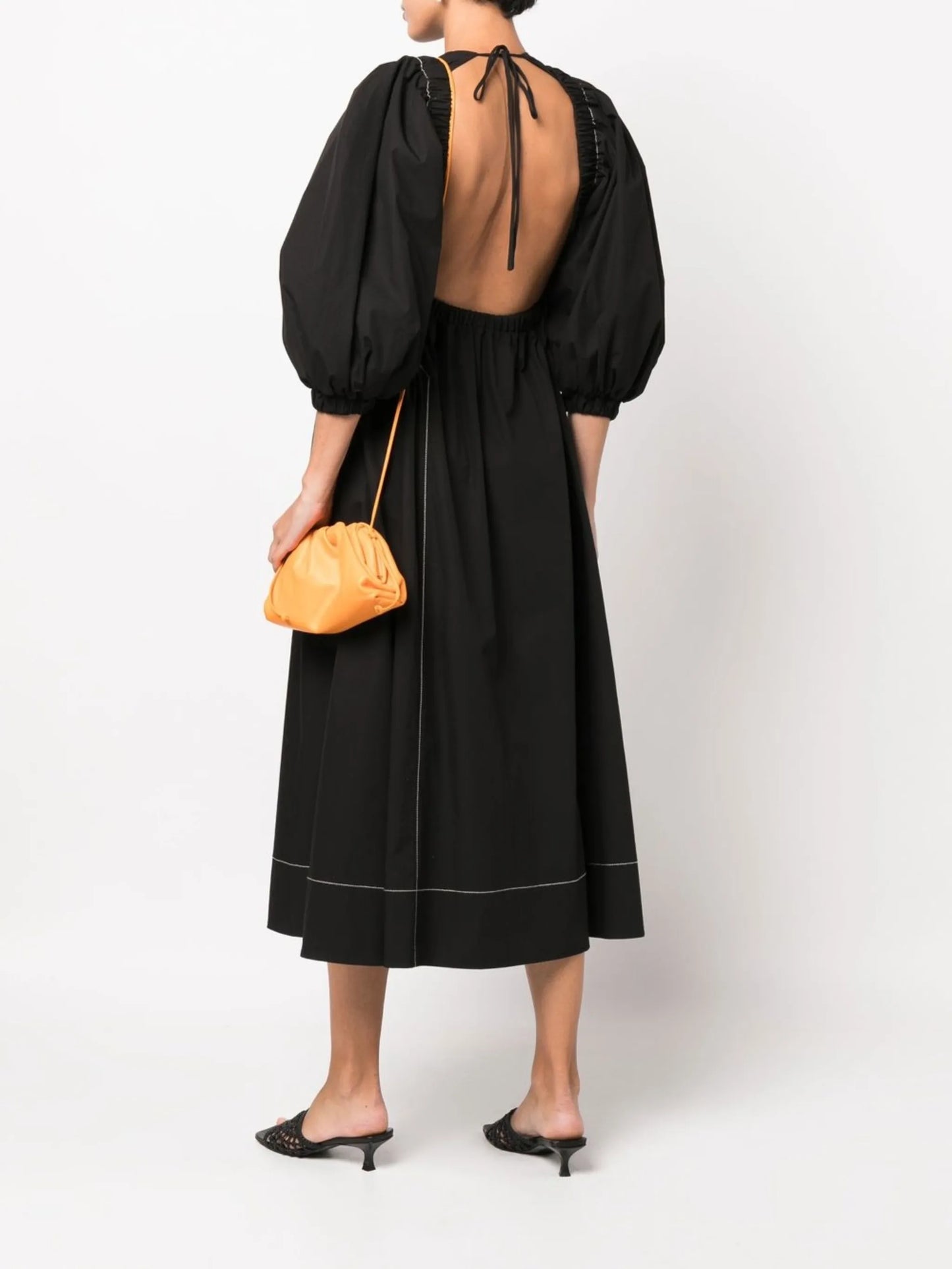 puff-sleeve midi dress