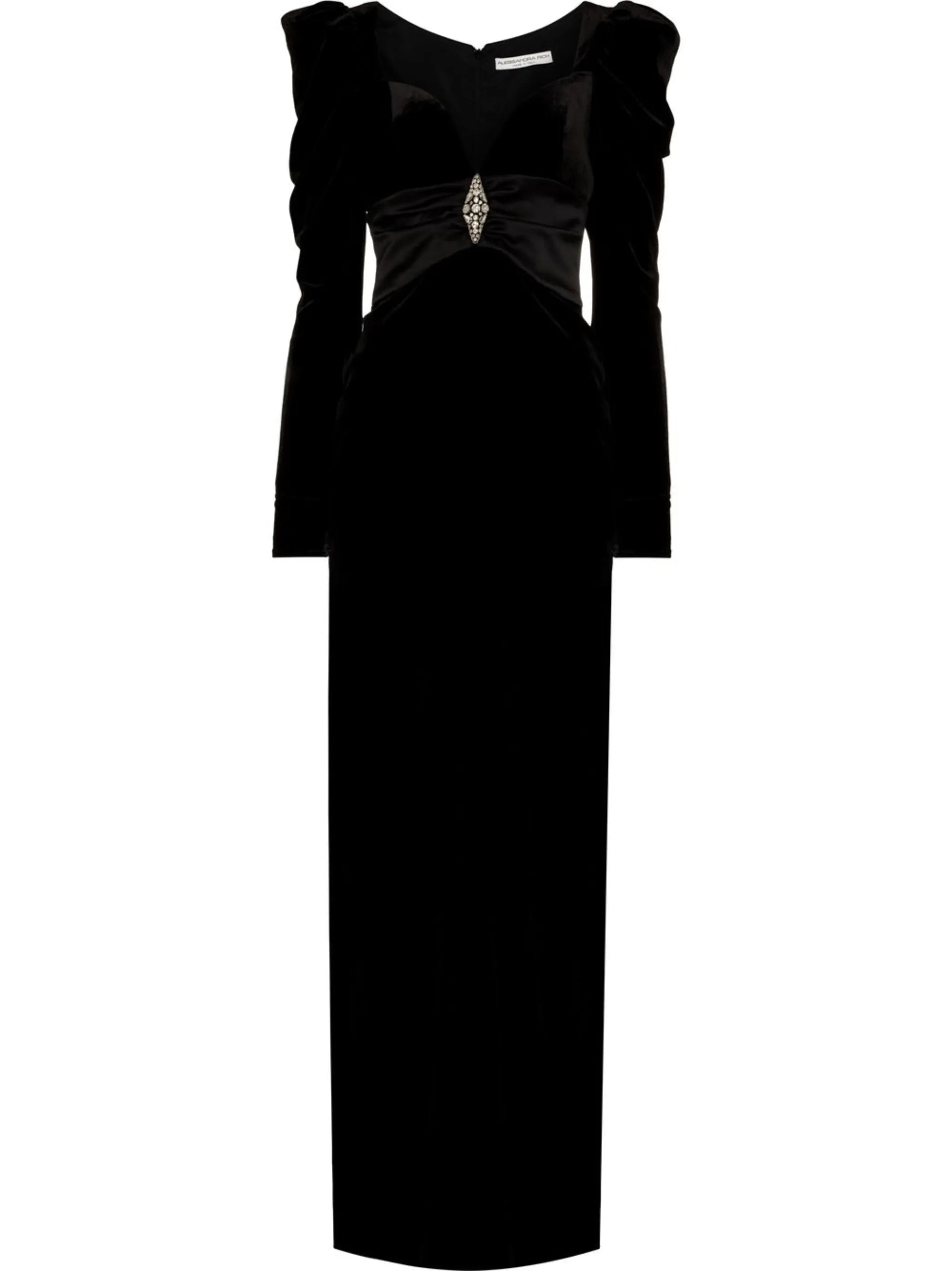 puff-shoulders velvet gown