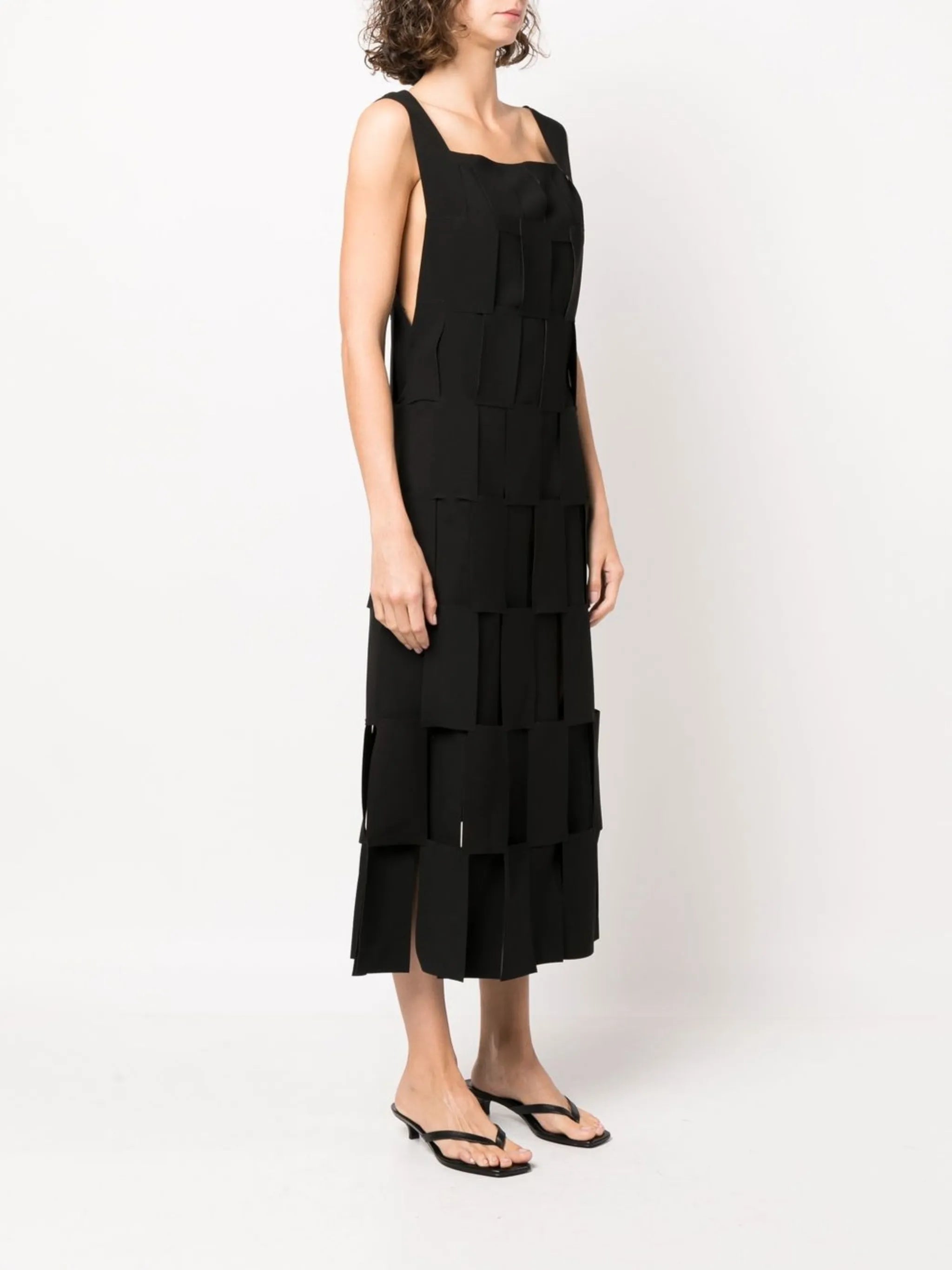 rectangle detail square neck midi dress