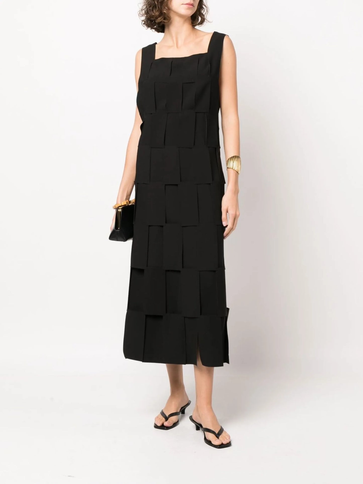 rectangle detail square neck midi dress