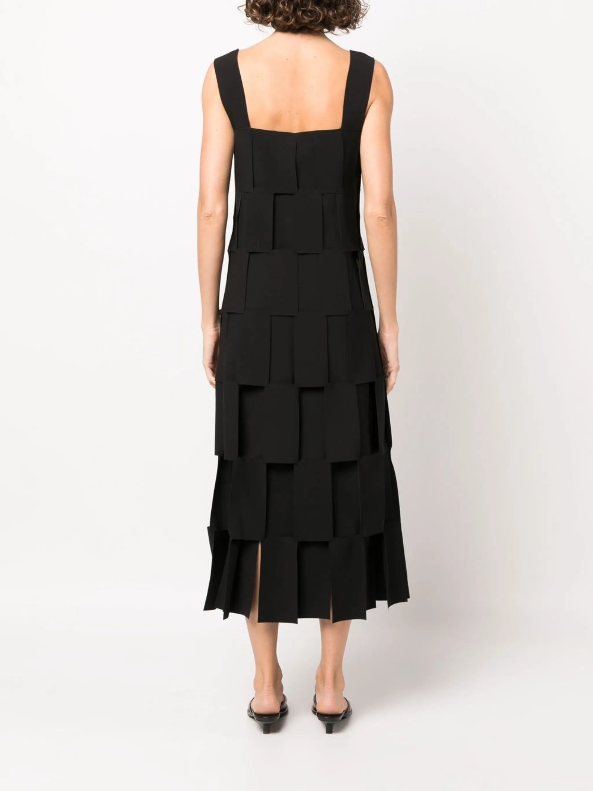rectangle detail square neck midi dress