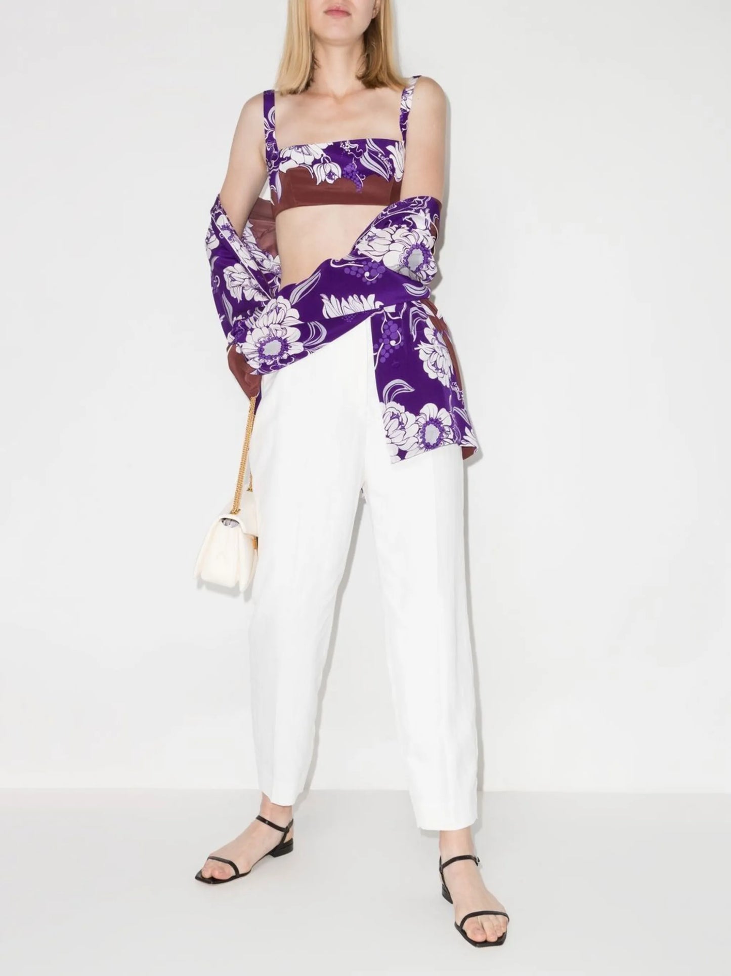 floral cropped silk top