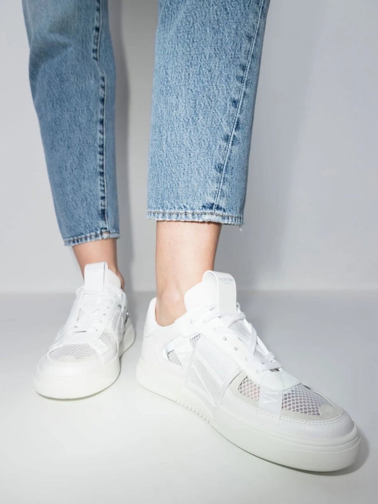 mesh-detailed lace-up sneakers