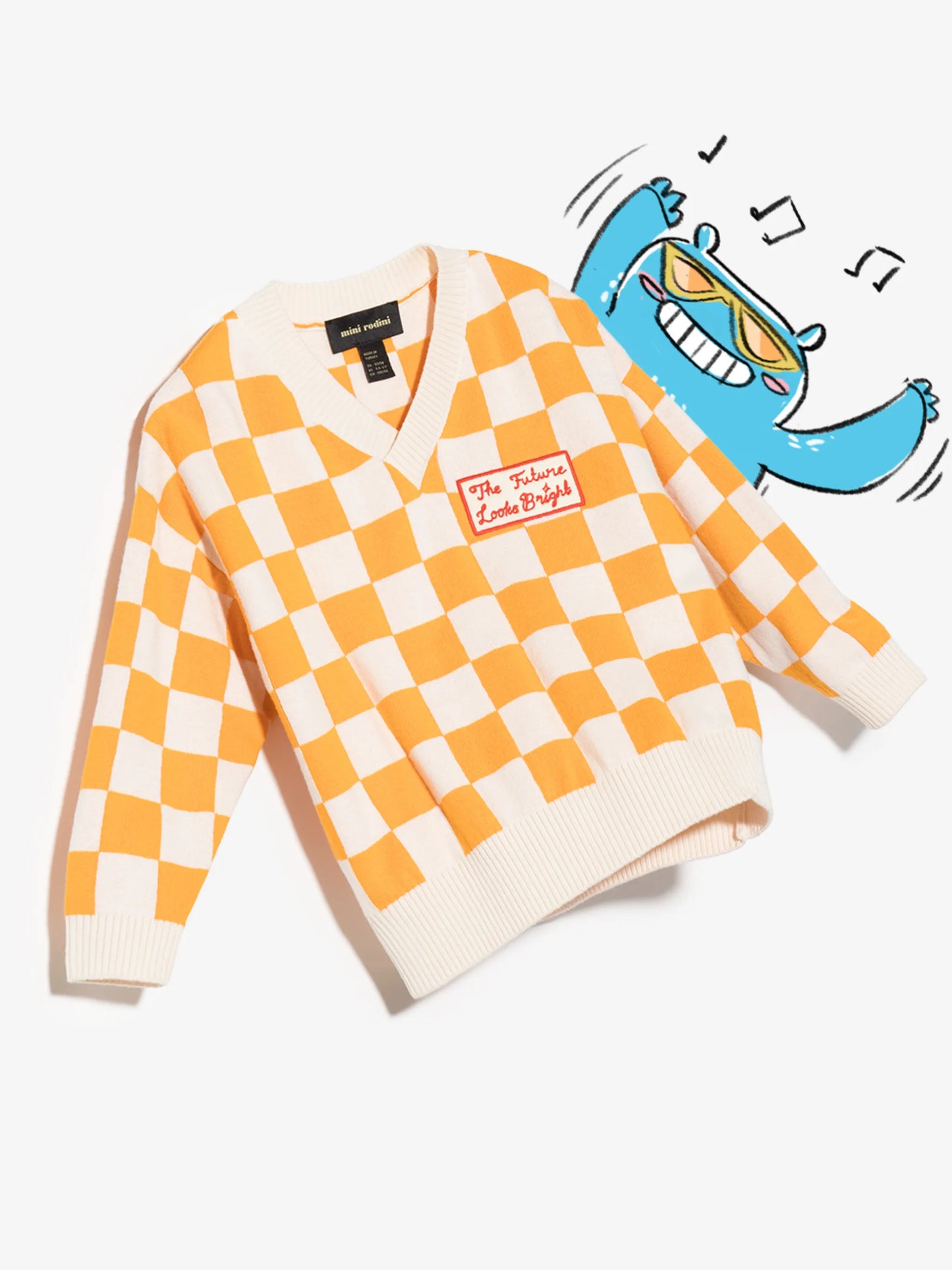 check-print knitted sweater