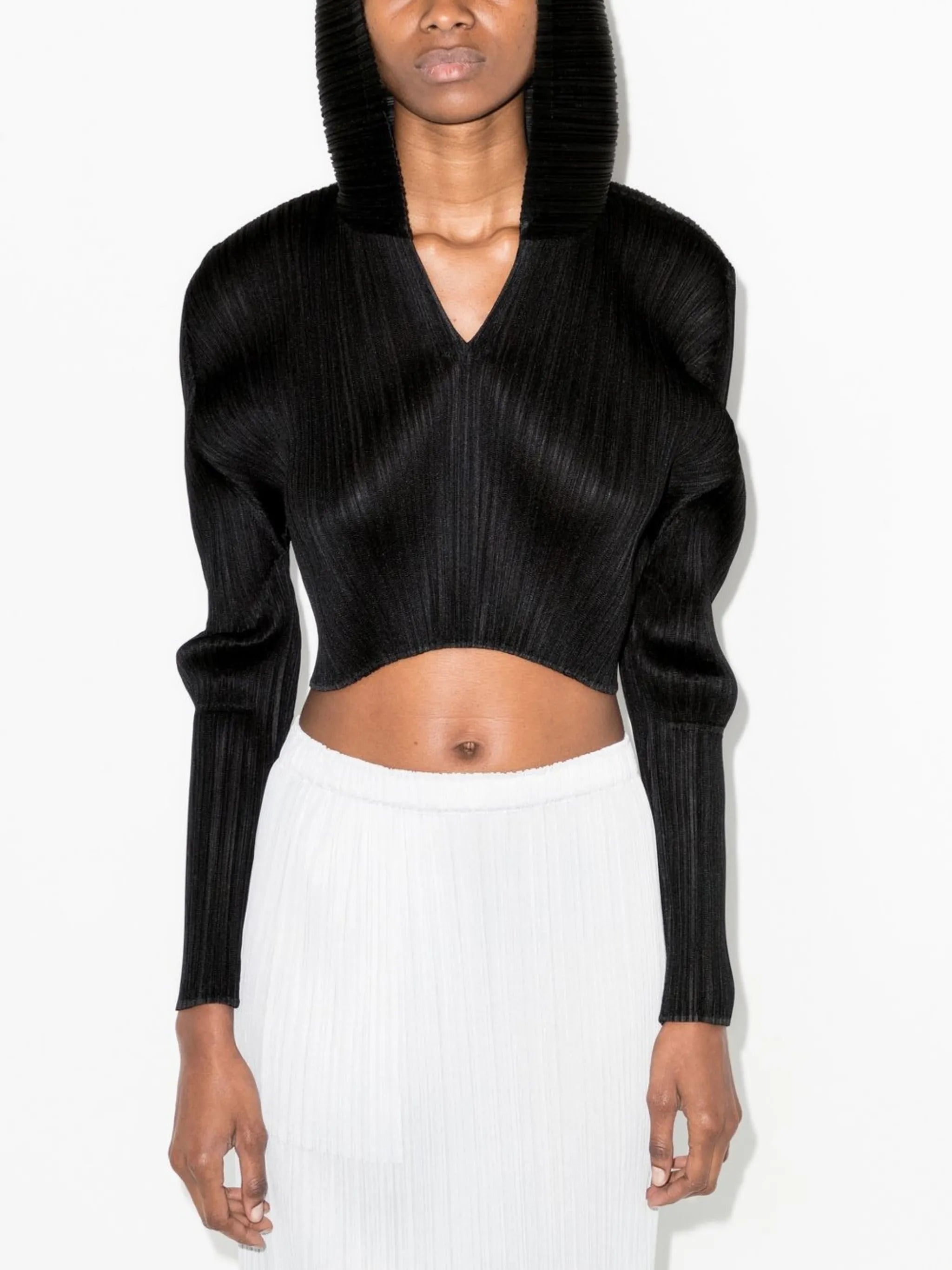 pleated hooded crop top