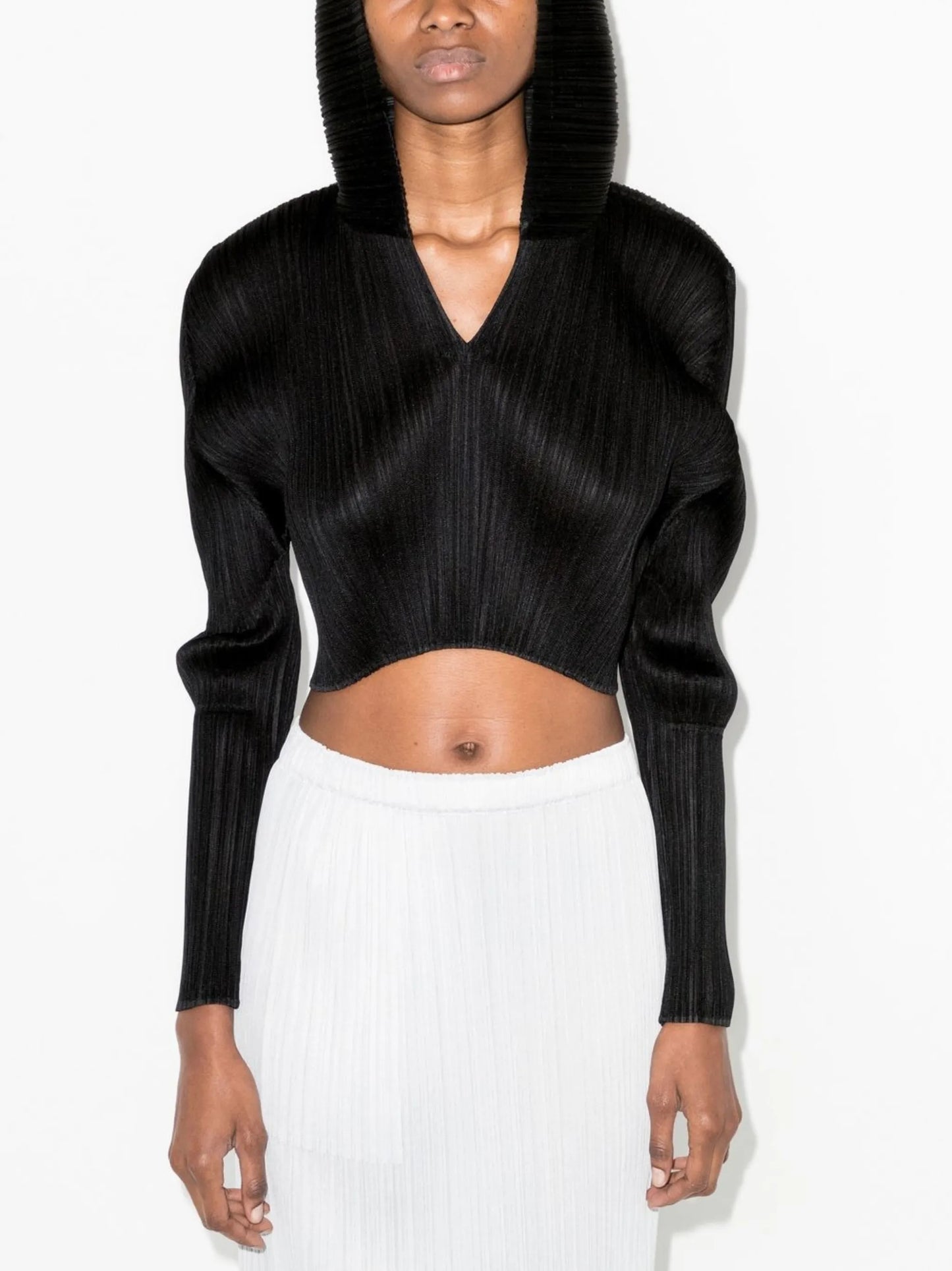 pleated hooded crop top