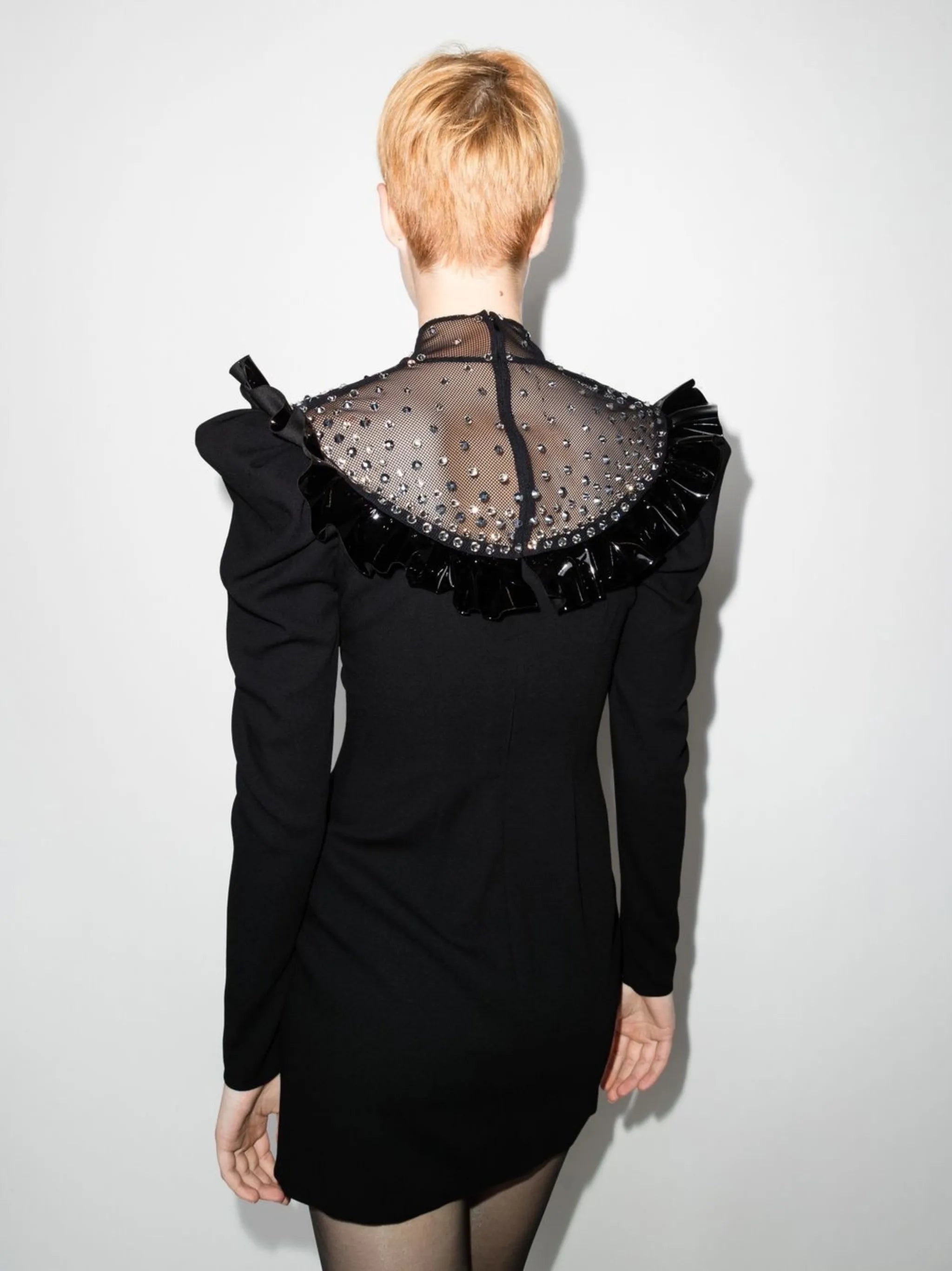 crystal-embellished wool-blend dress