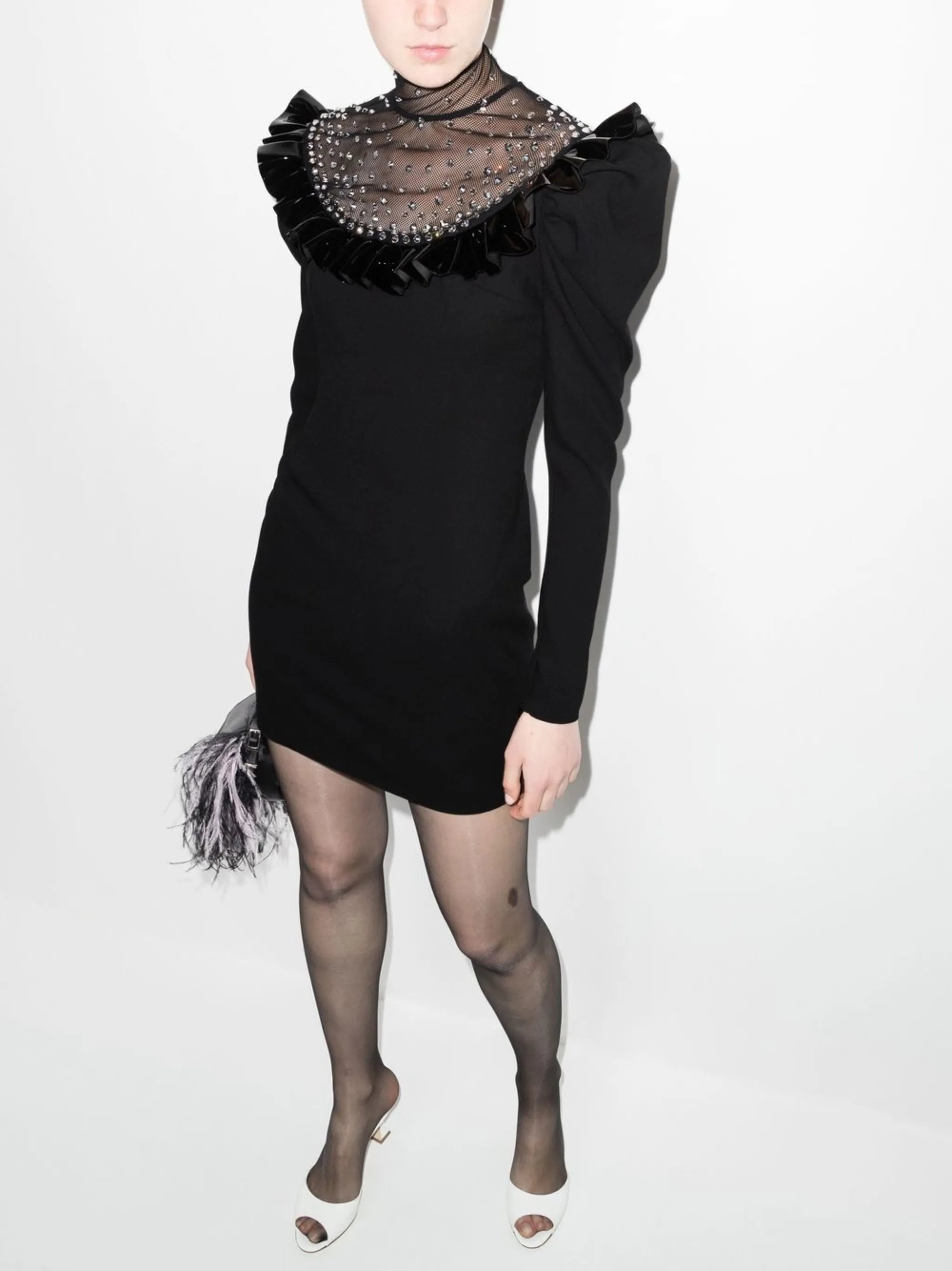 crystal-embellished wool-blend dress