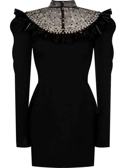 crystal-embellished wool-blend dress