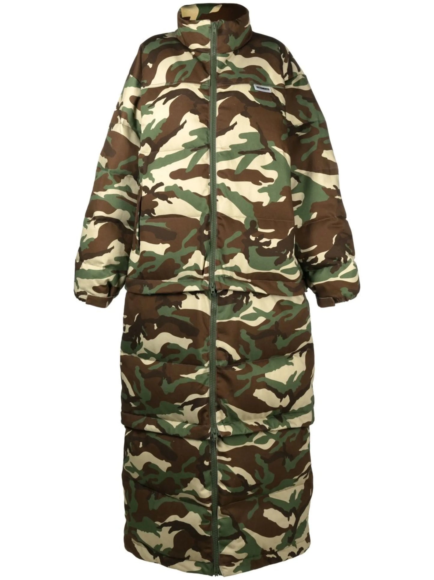 camouflage-print maxi padded coat