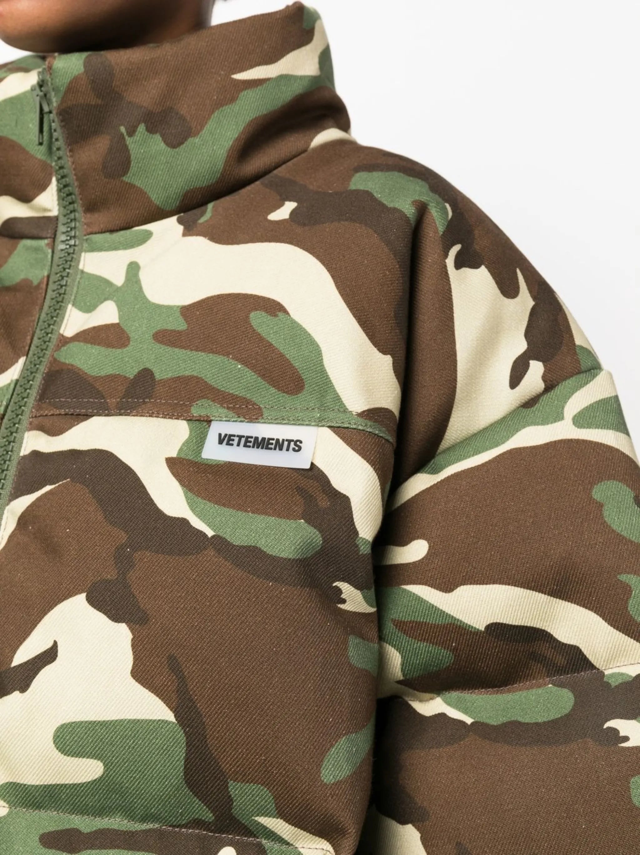 camouflage-print maxi padded coat