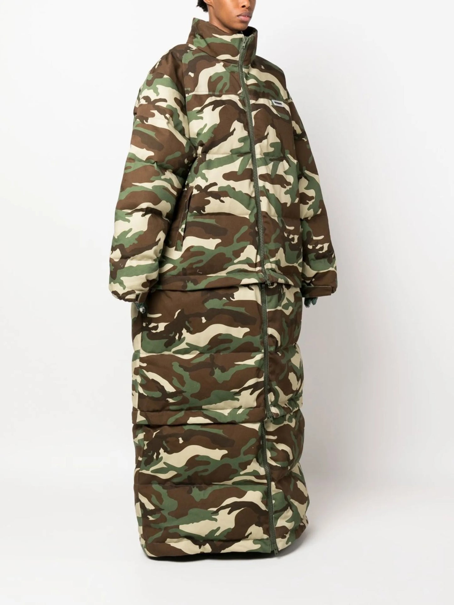 camouflage-print maxi padded coat