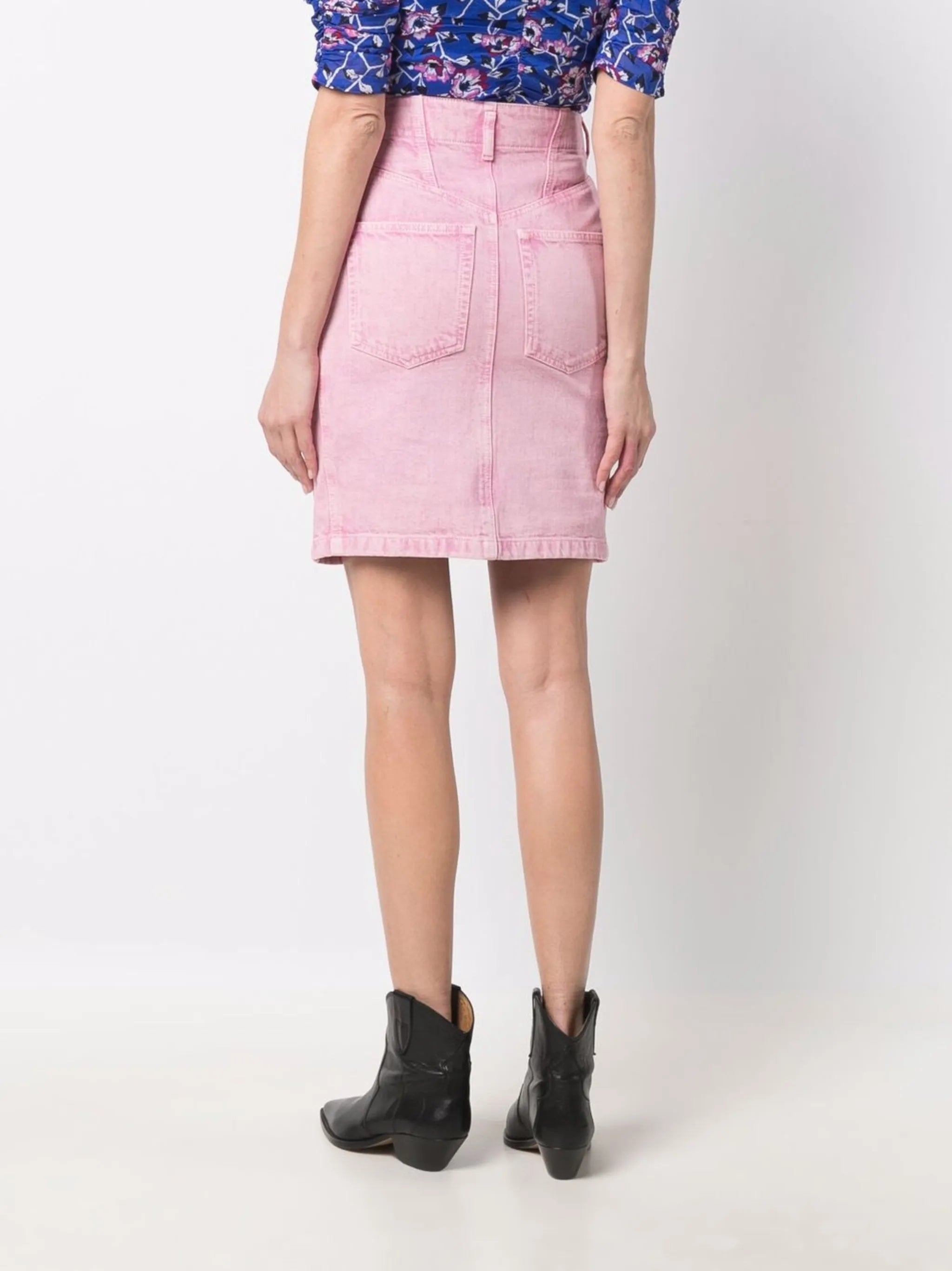 high-waisted denim skirt