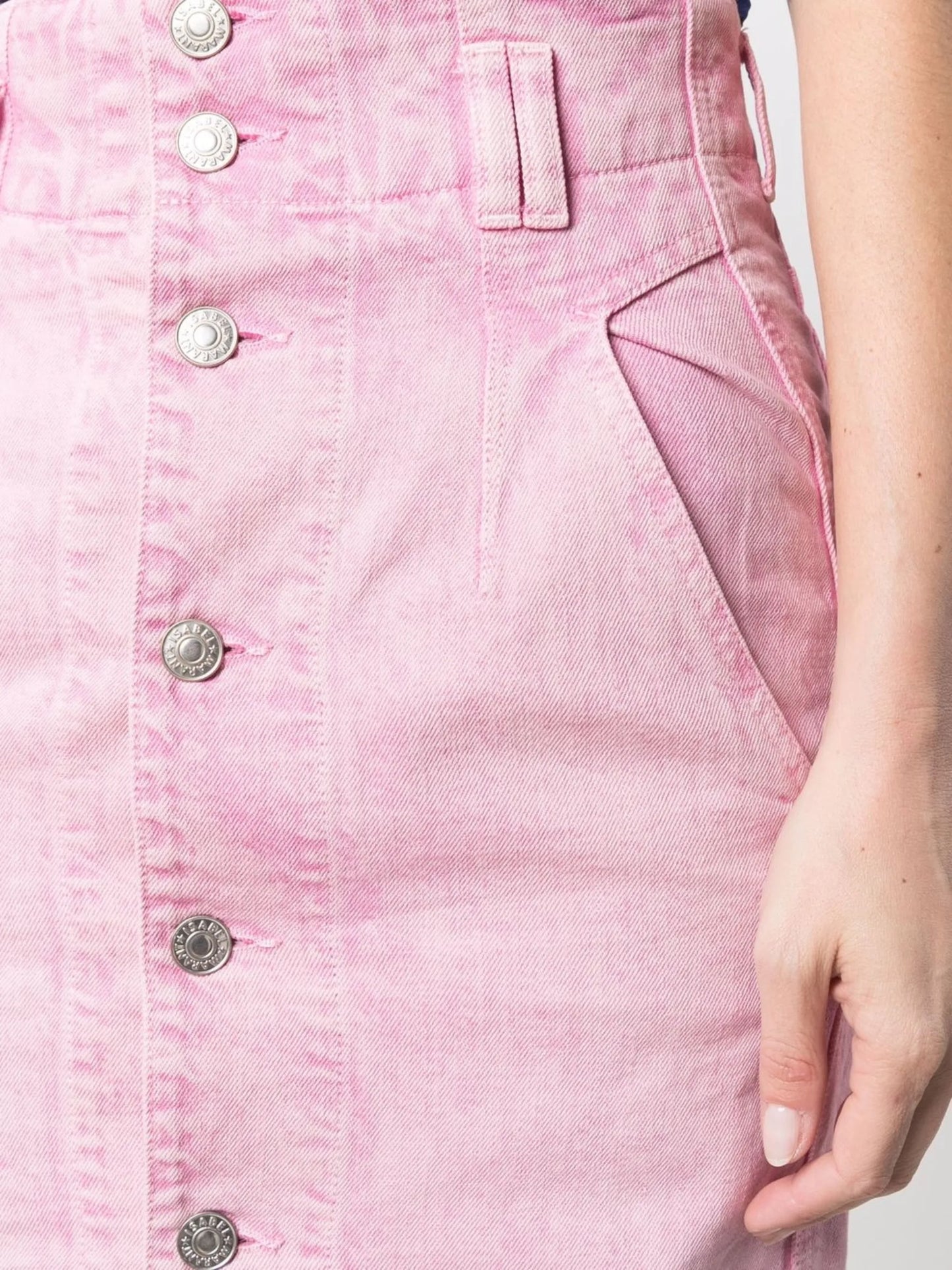 high-waisted denim skirt
