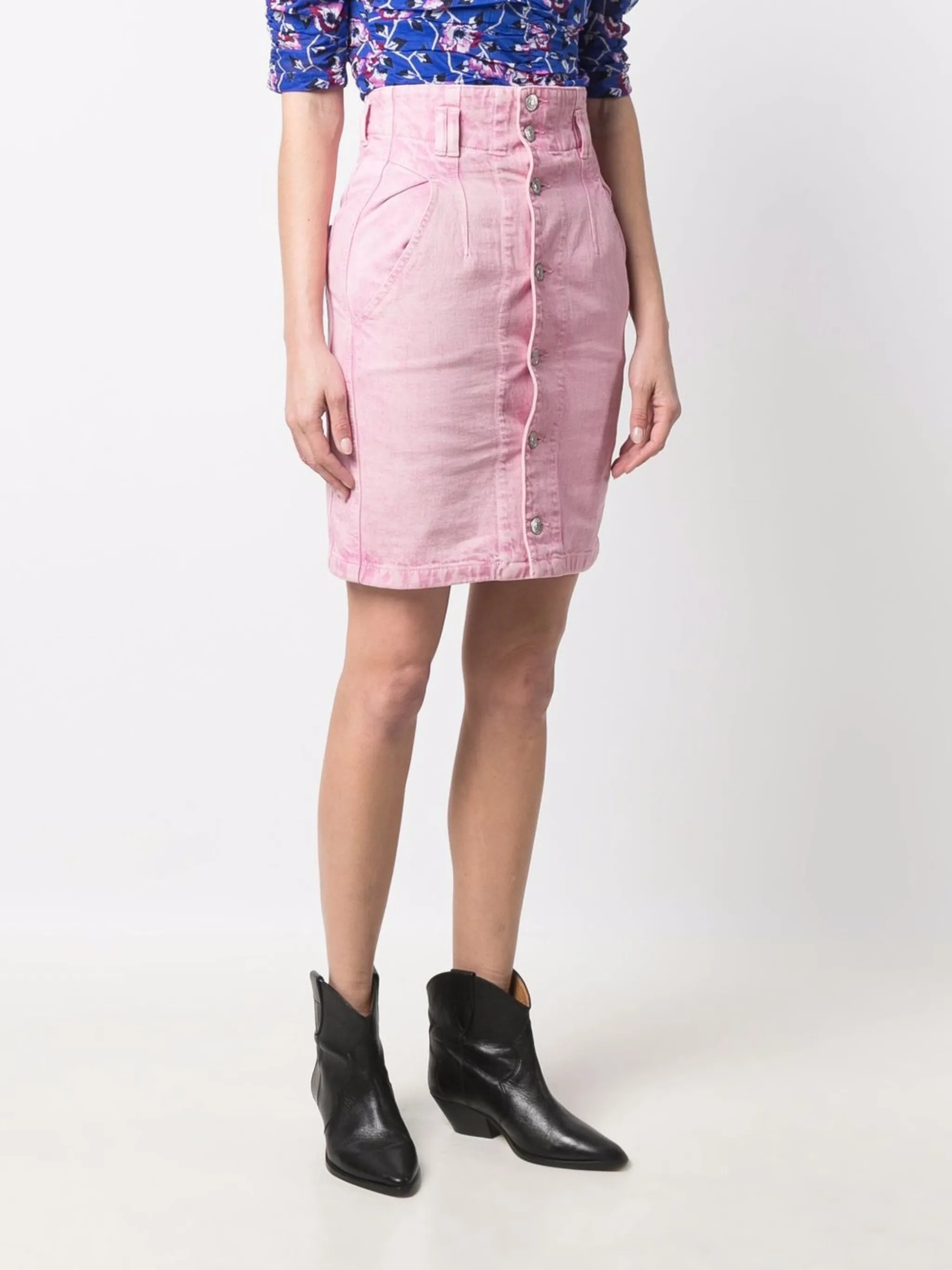 high-waisted denim skirt