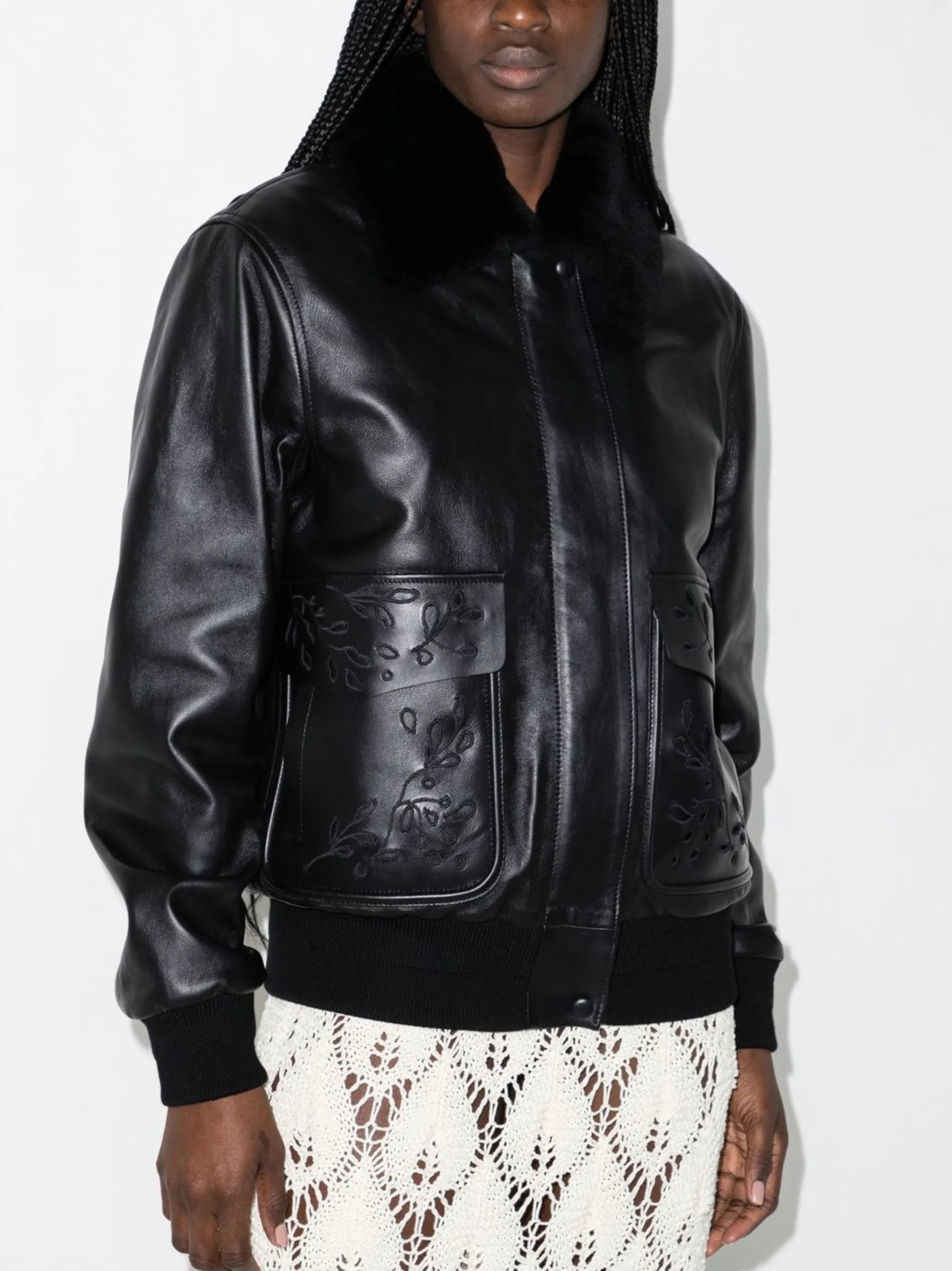 broderie anglaise-detail bomber jacket