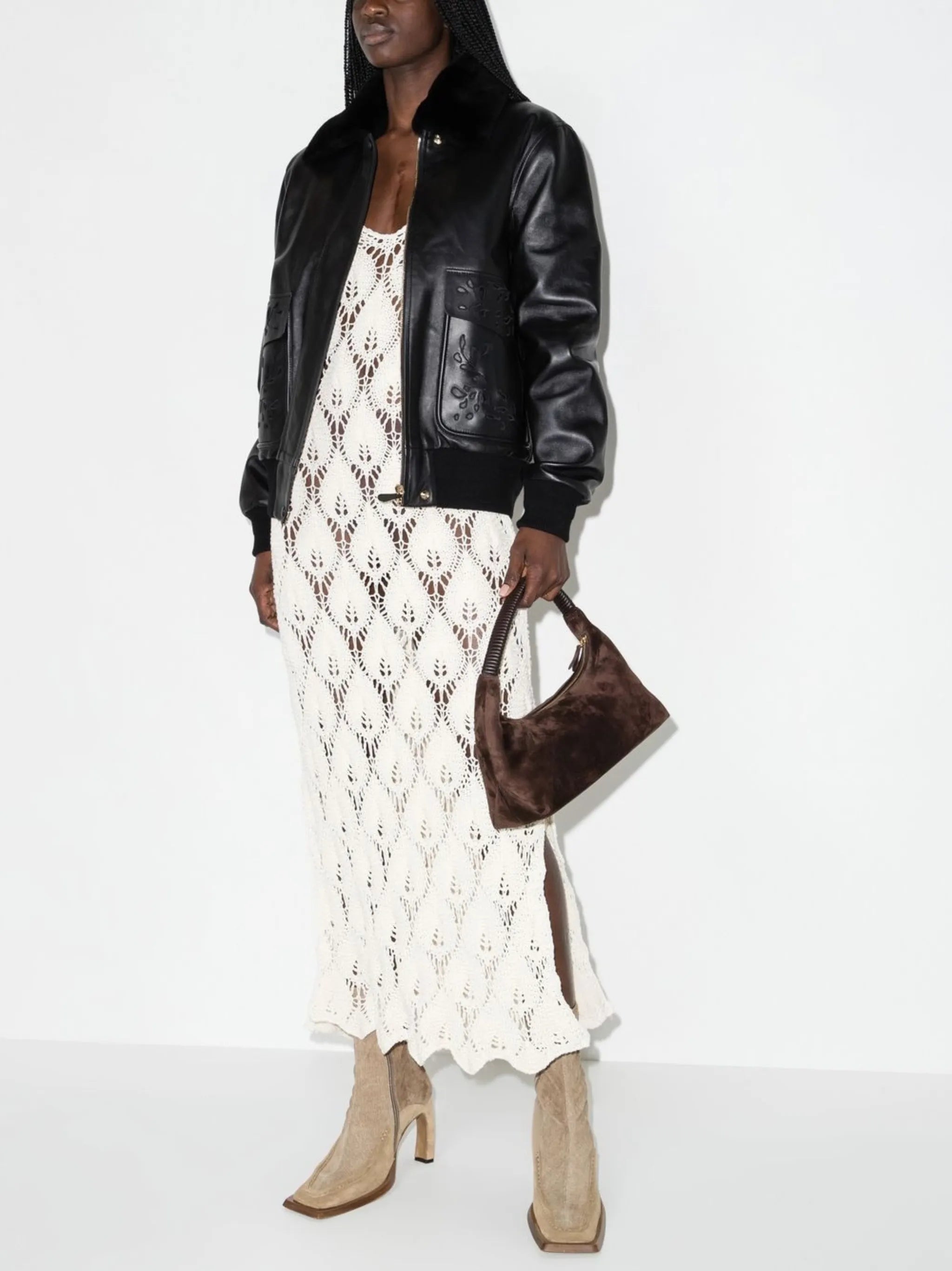 broderie anglaise-detail bomber jacket