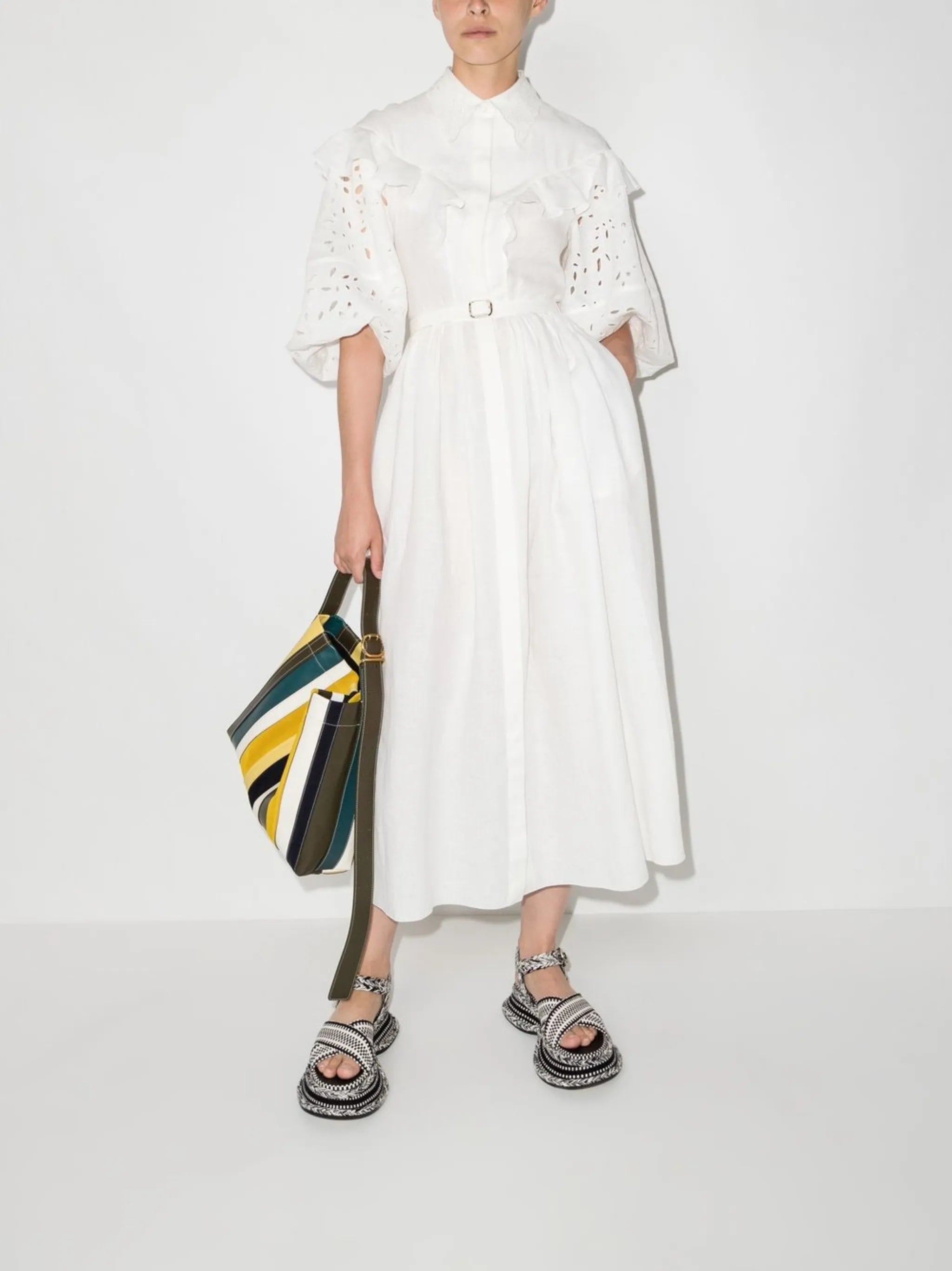 balloon-sleeve midi dress